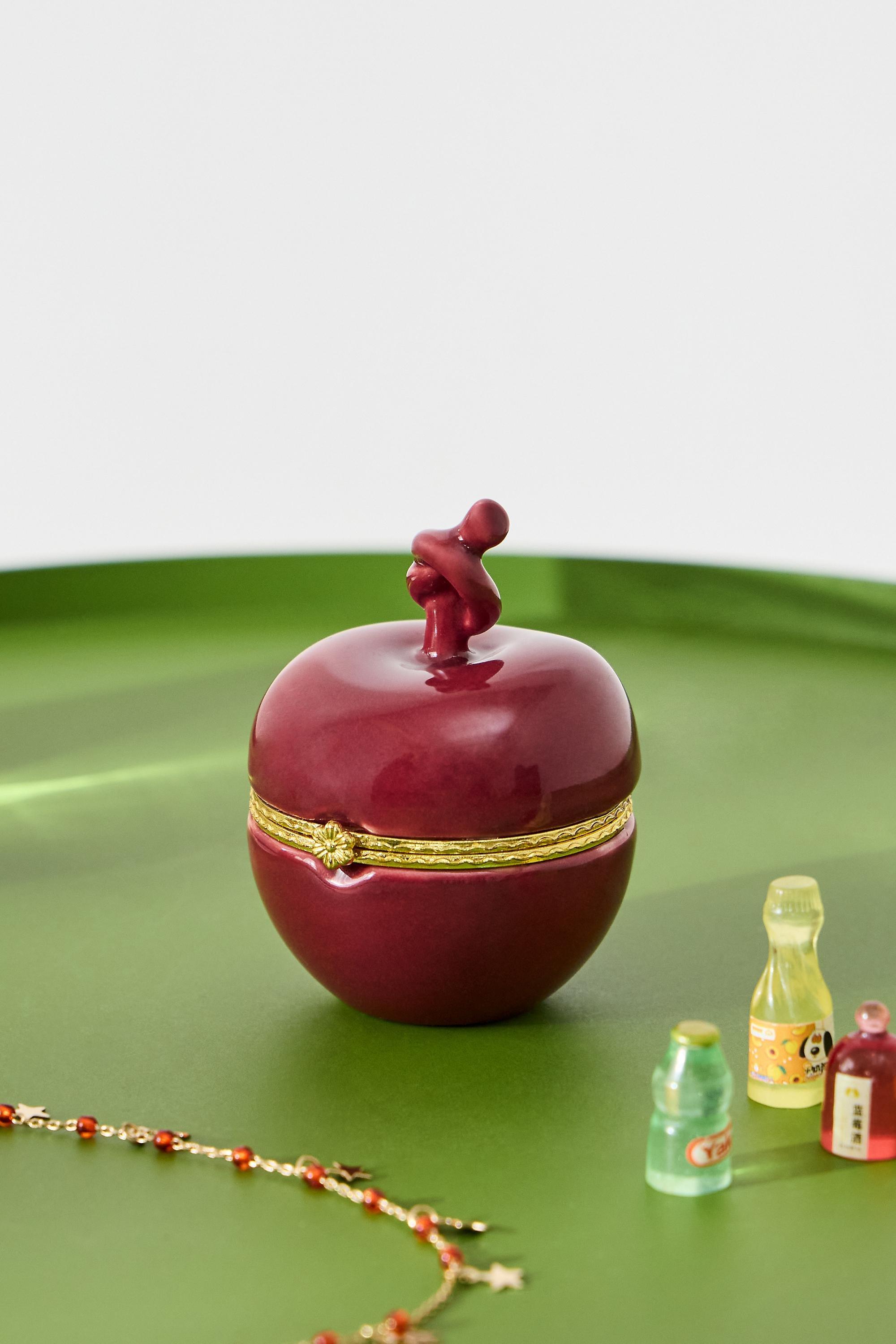 Red Cherry Hinge Trinket Box, RED, large image number 0