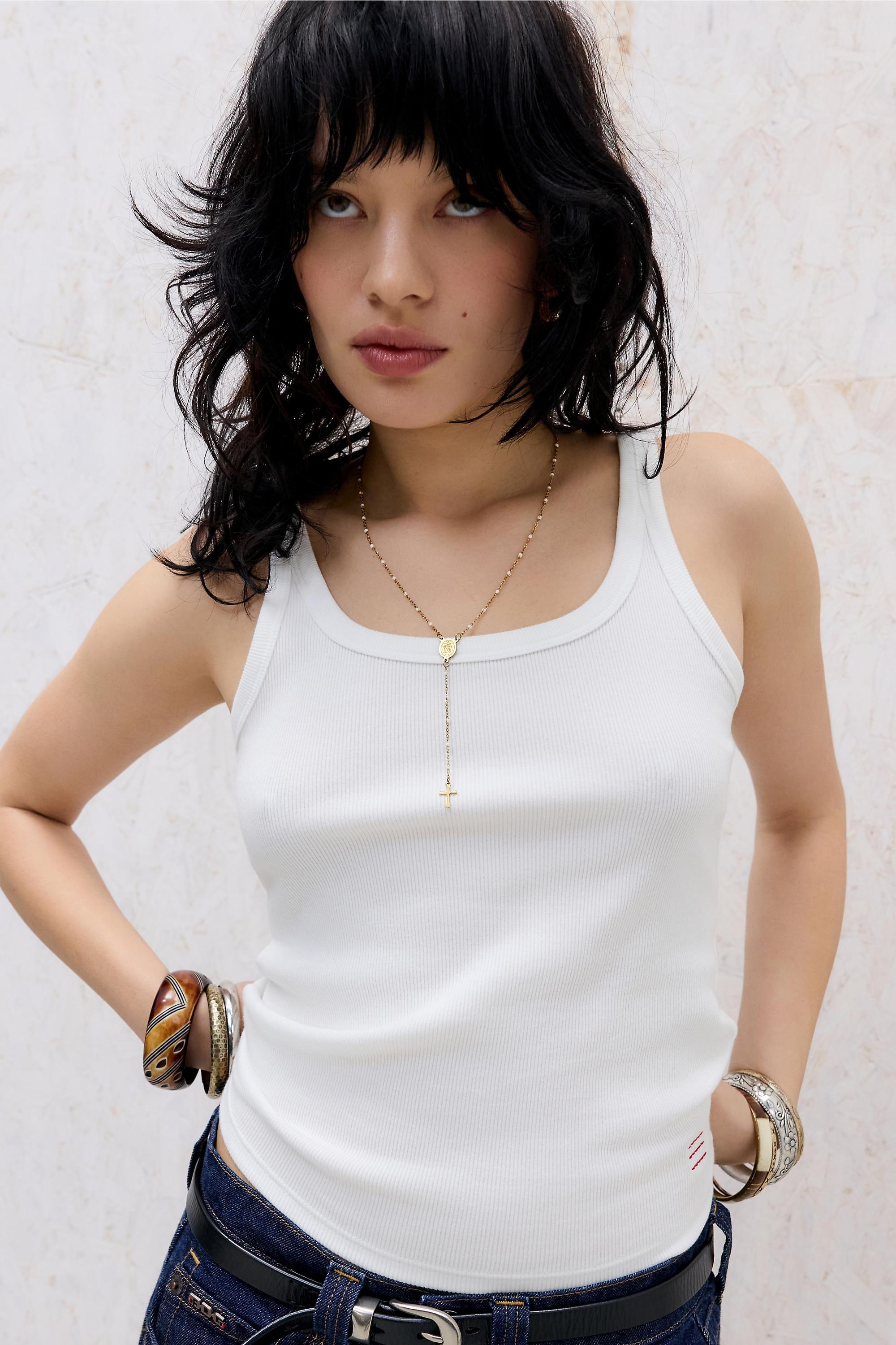 White Bdg Jessie Cotton Vest Top, WHT, medium