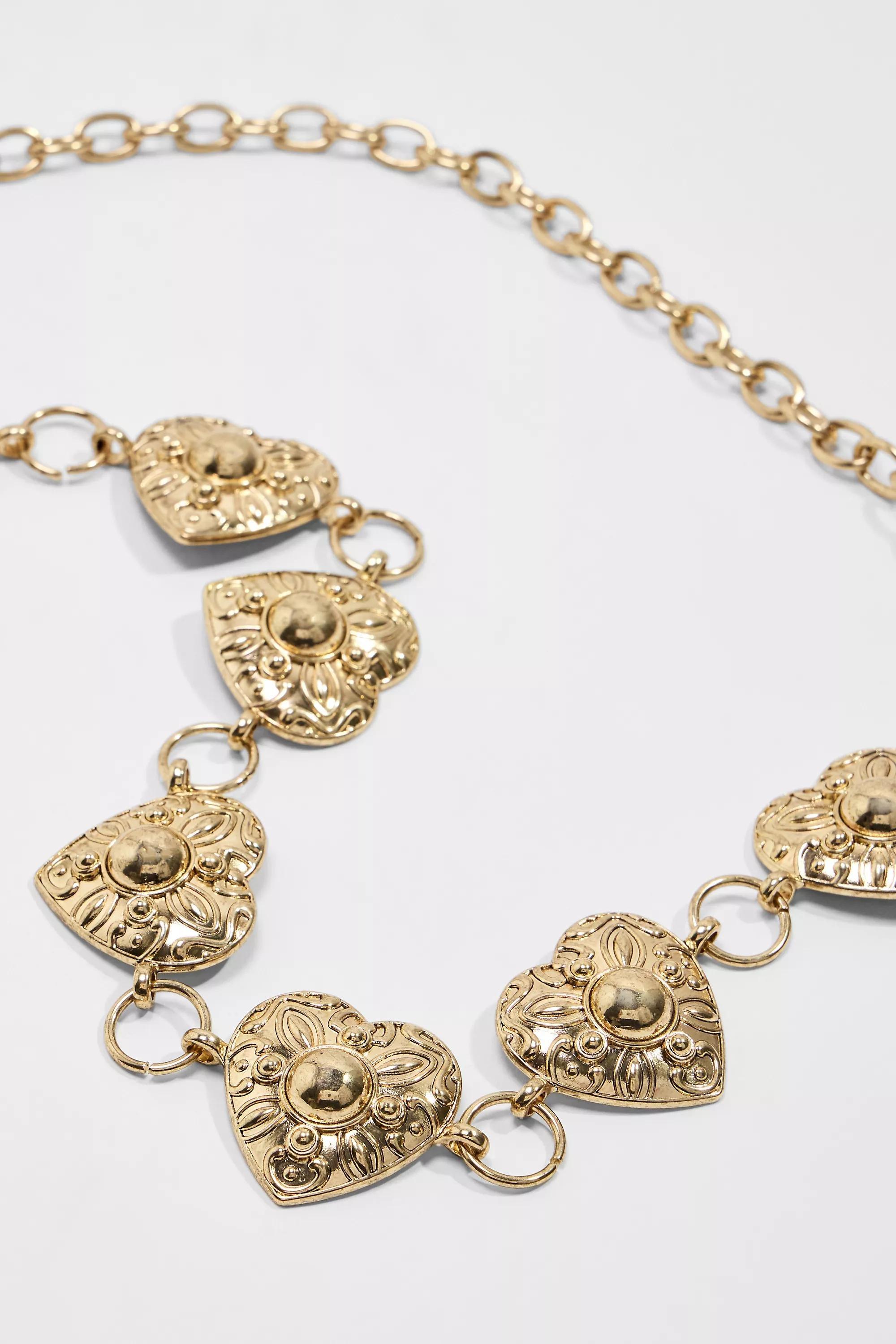 GOLD UO Chunky Heart Chain Belt, GOLD, large image number 2