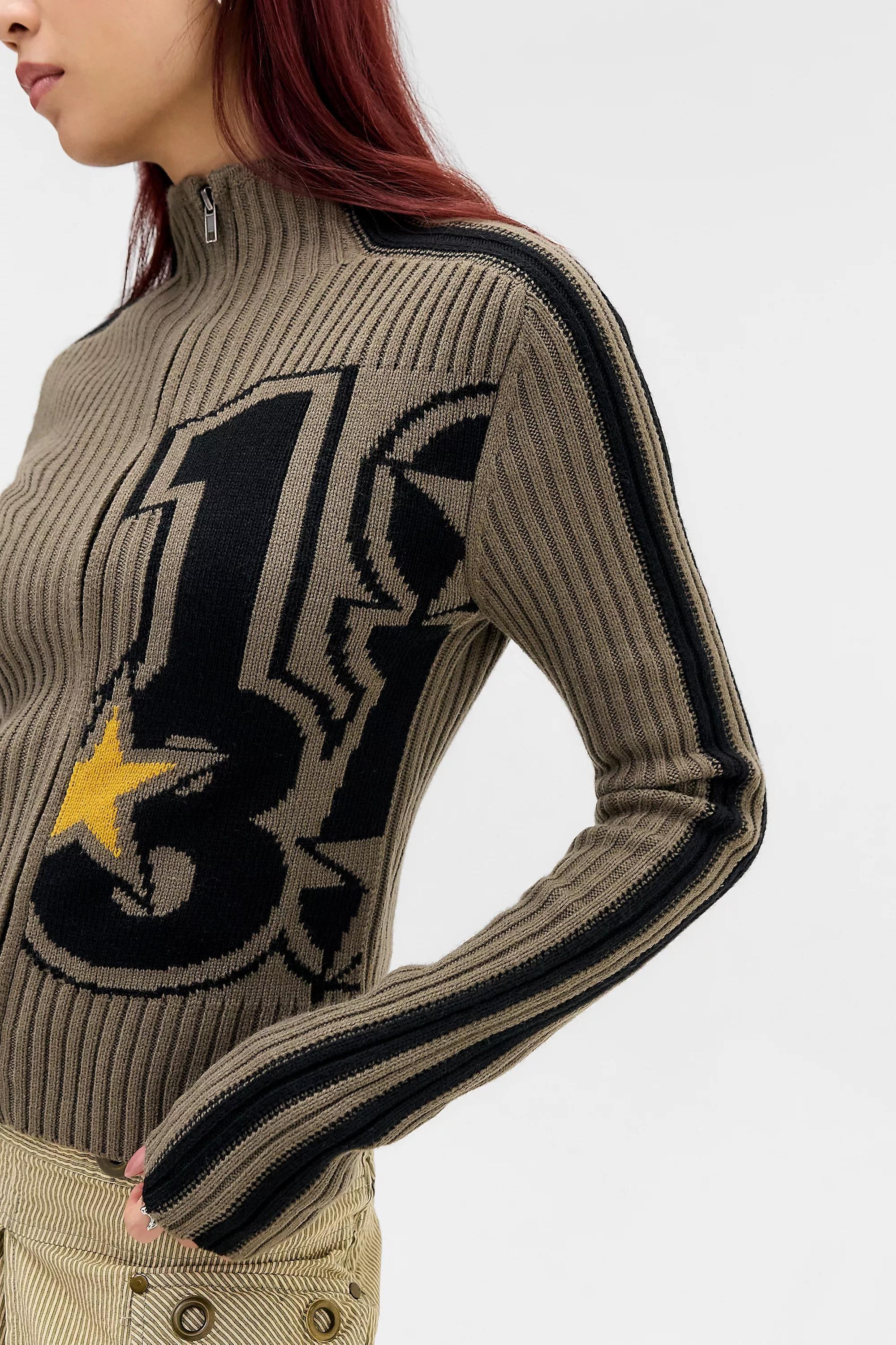 Khaki Jaded London Sprint Zip Through Rib Knit Track Top, KHAKI, large image number 1