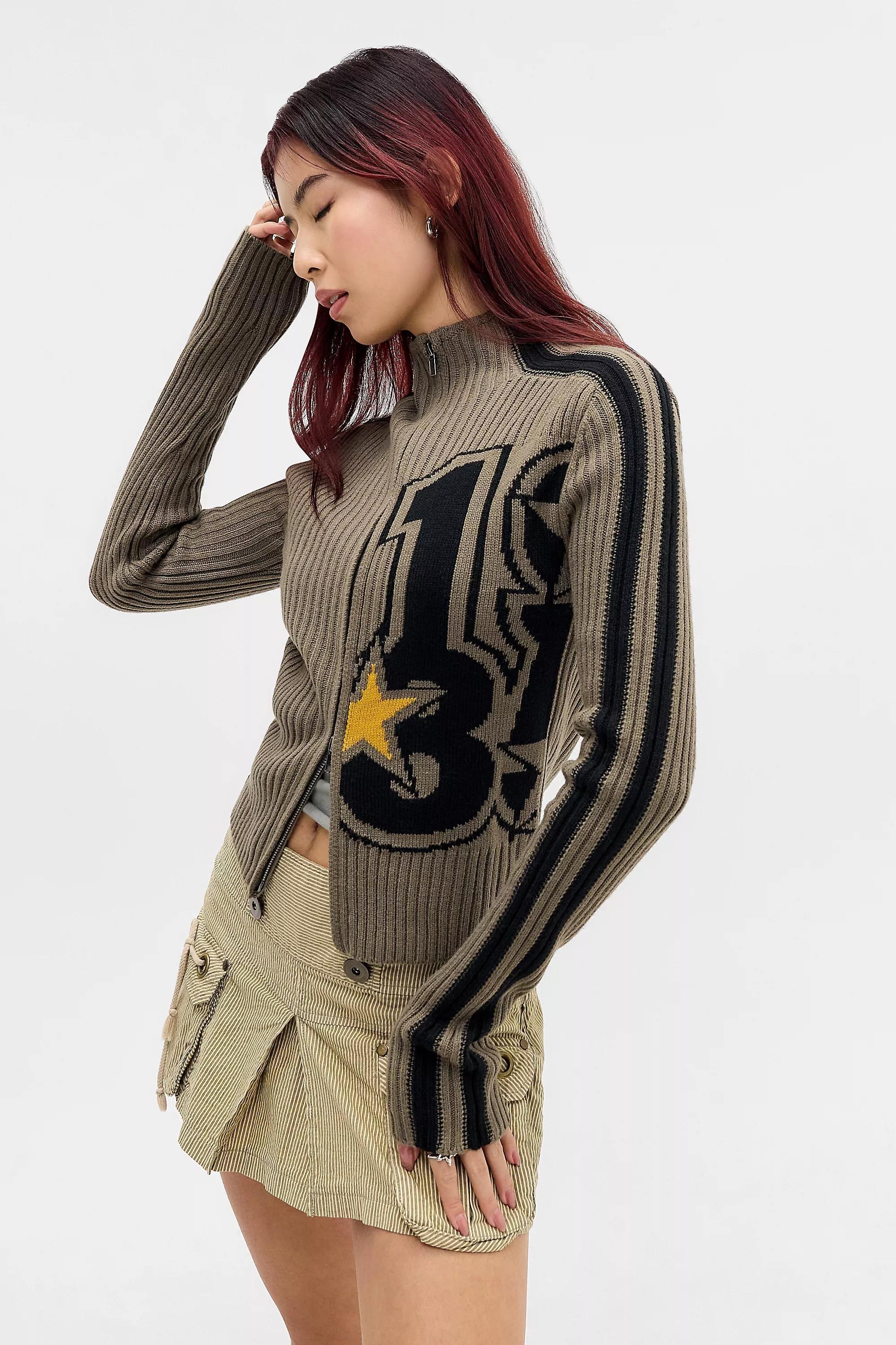 Khaki Jaded London Sprint Zip Through Rib Knit Track Top, KHAKI, large image number 3