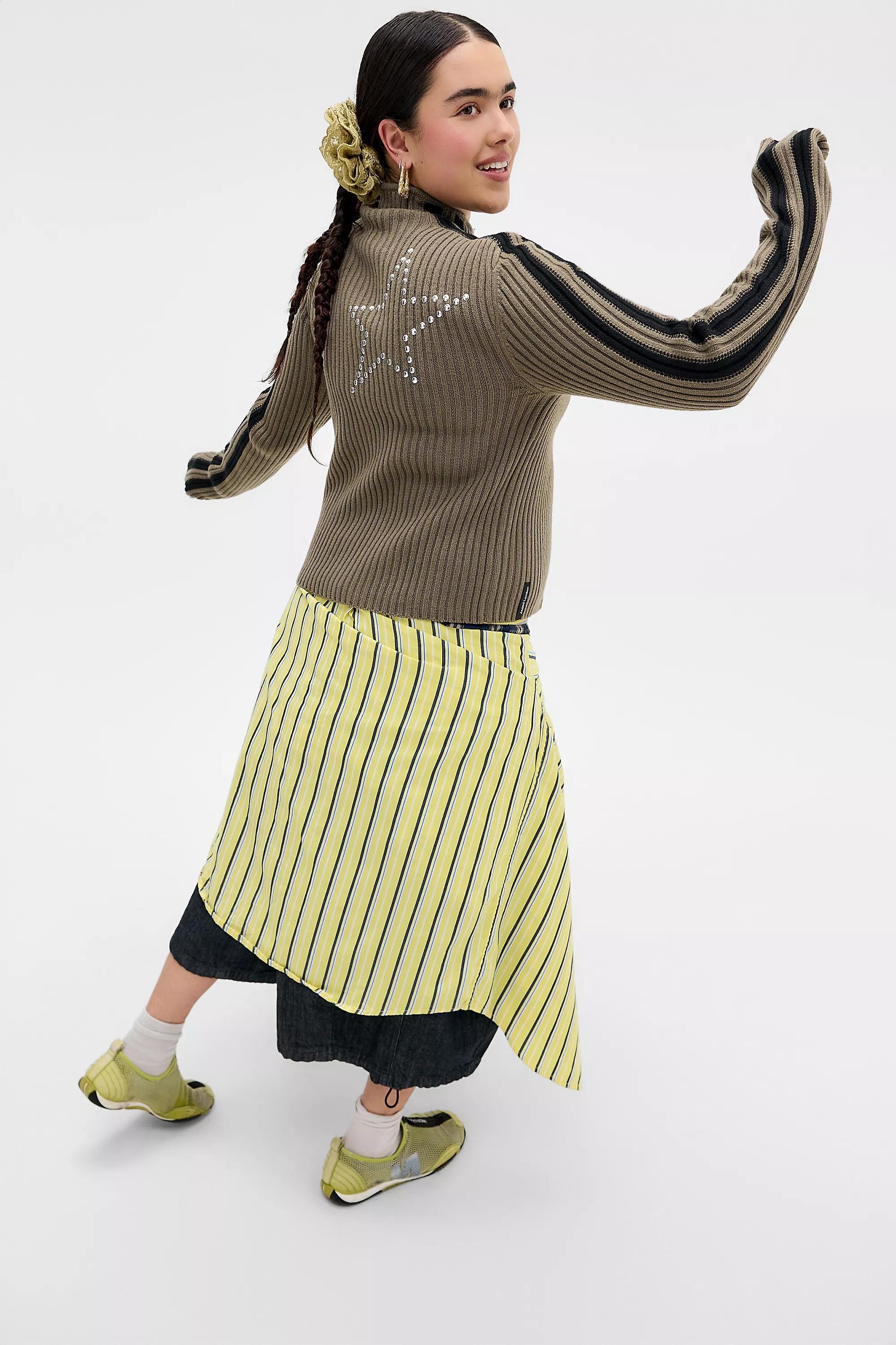 Khaki Jaded London Sprint Zip Through Rib Knit Track Top, KHAKI, large image number 5