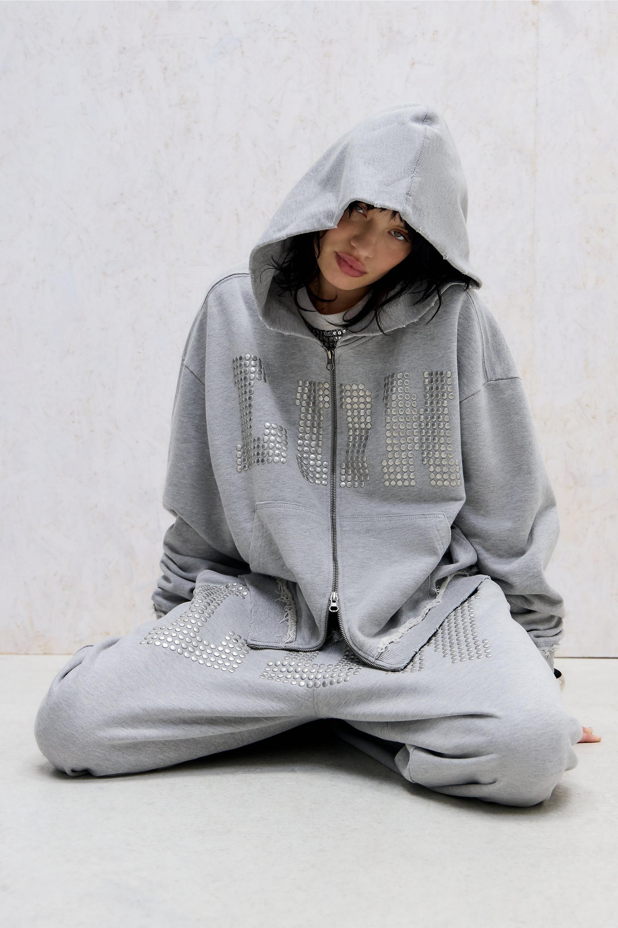 Grey Jaded London Ldn Stud Monster Hoodie, GREY, medium