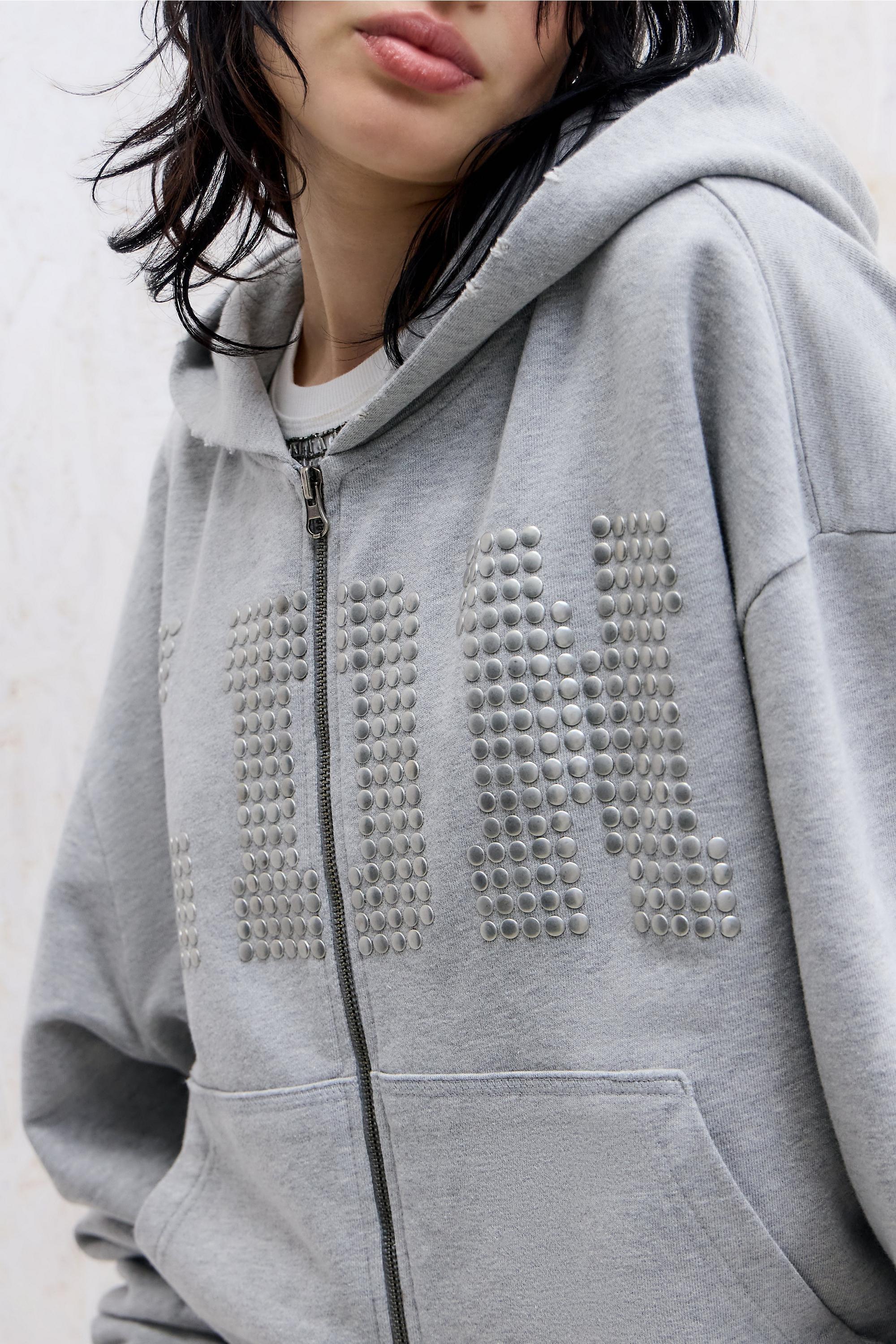 Grey Jaded London Ldn Stud Monster Hoodie, GREY, large image number 2