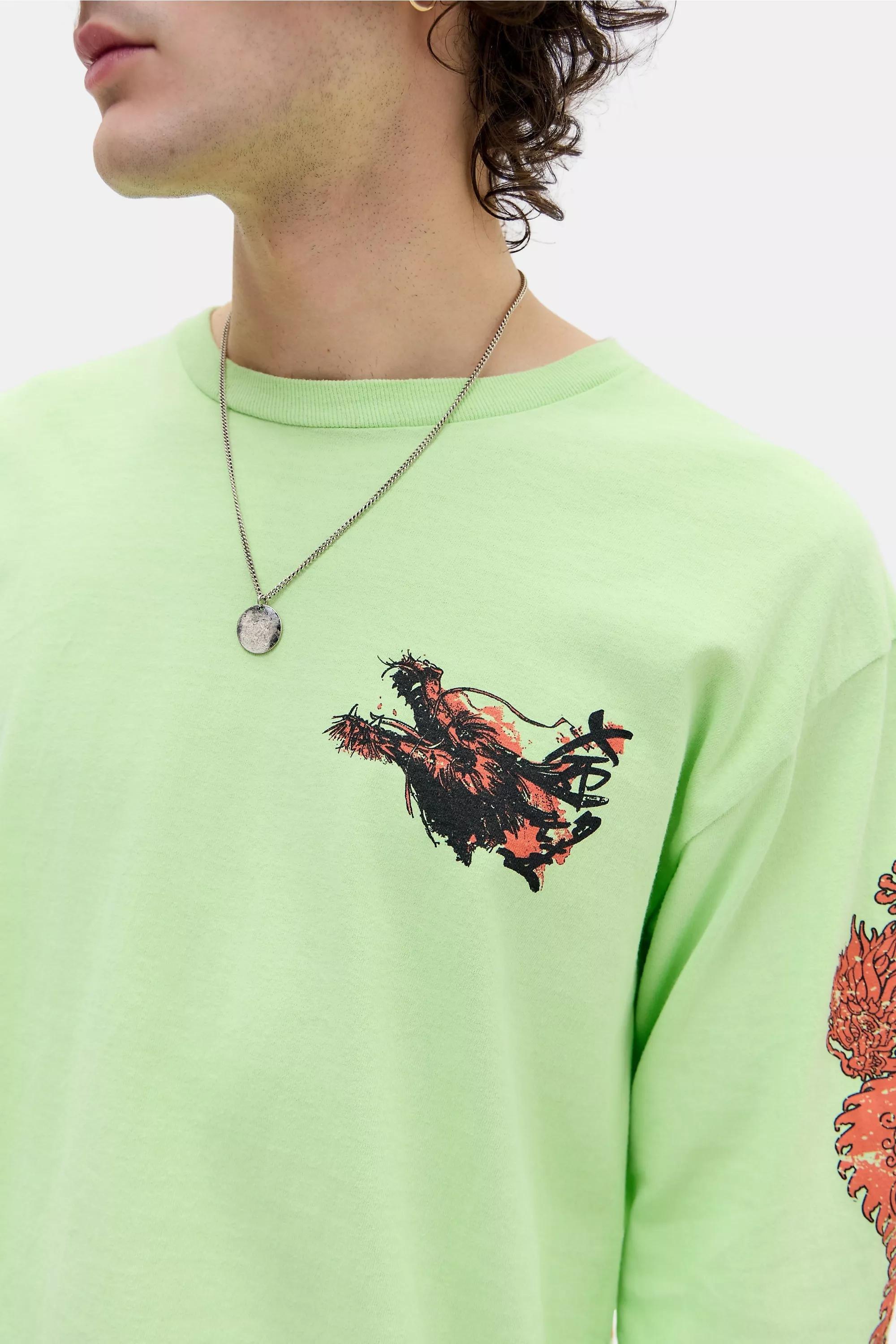 Yellow Uo Graphic Long Sleeve T-Shirt, LIM, large image number 3