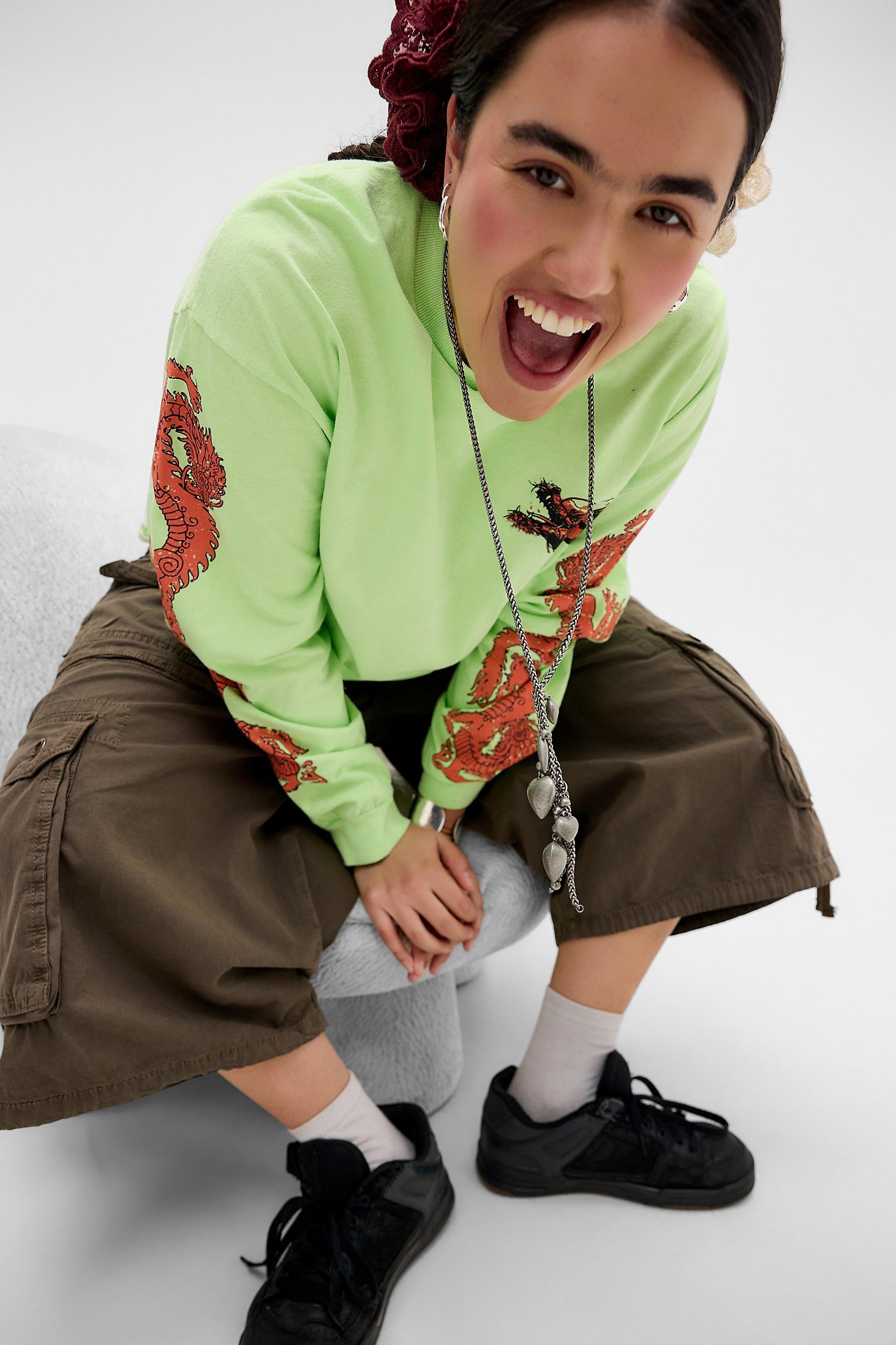 Yellow Uo Graphic Long Sleeve T-Shirt, LIM, large image number 5