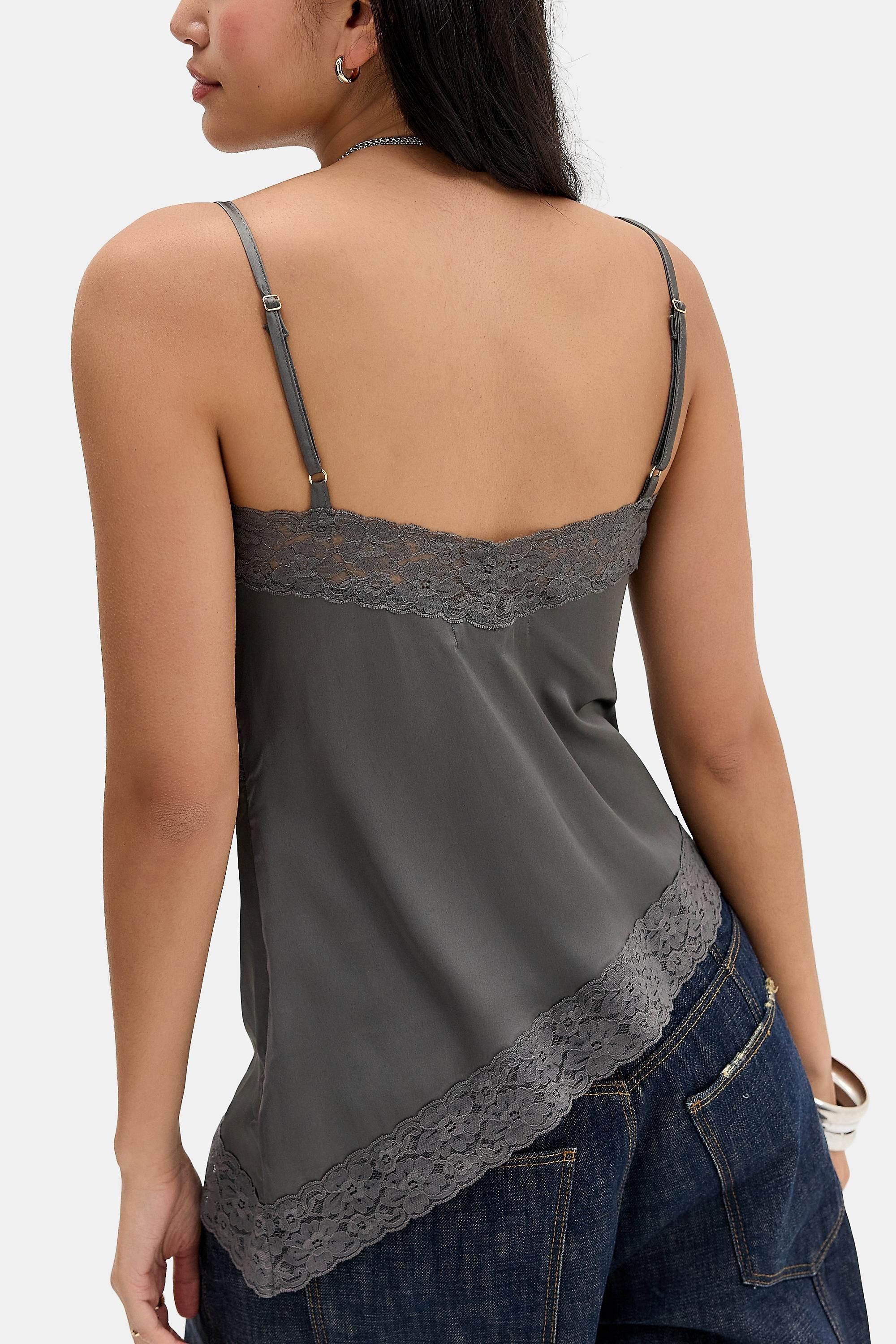 Grey Grey Out From Under Asymmetric Satin Tank Top Top, D GR, medium