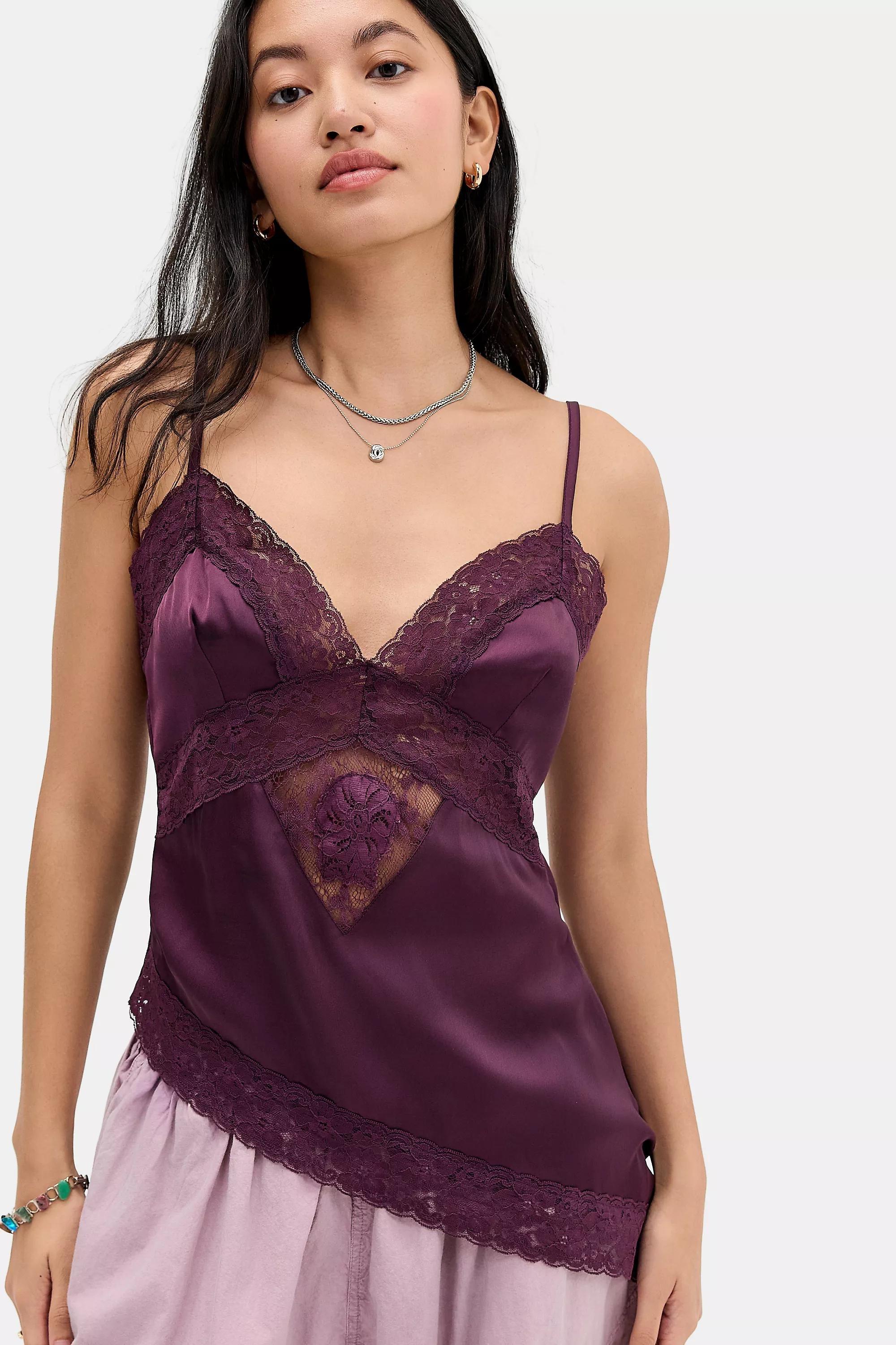 Purple Out From Under Asymmetric Satin Tank Top Top, D PP, large image number 2