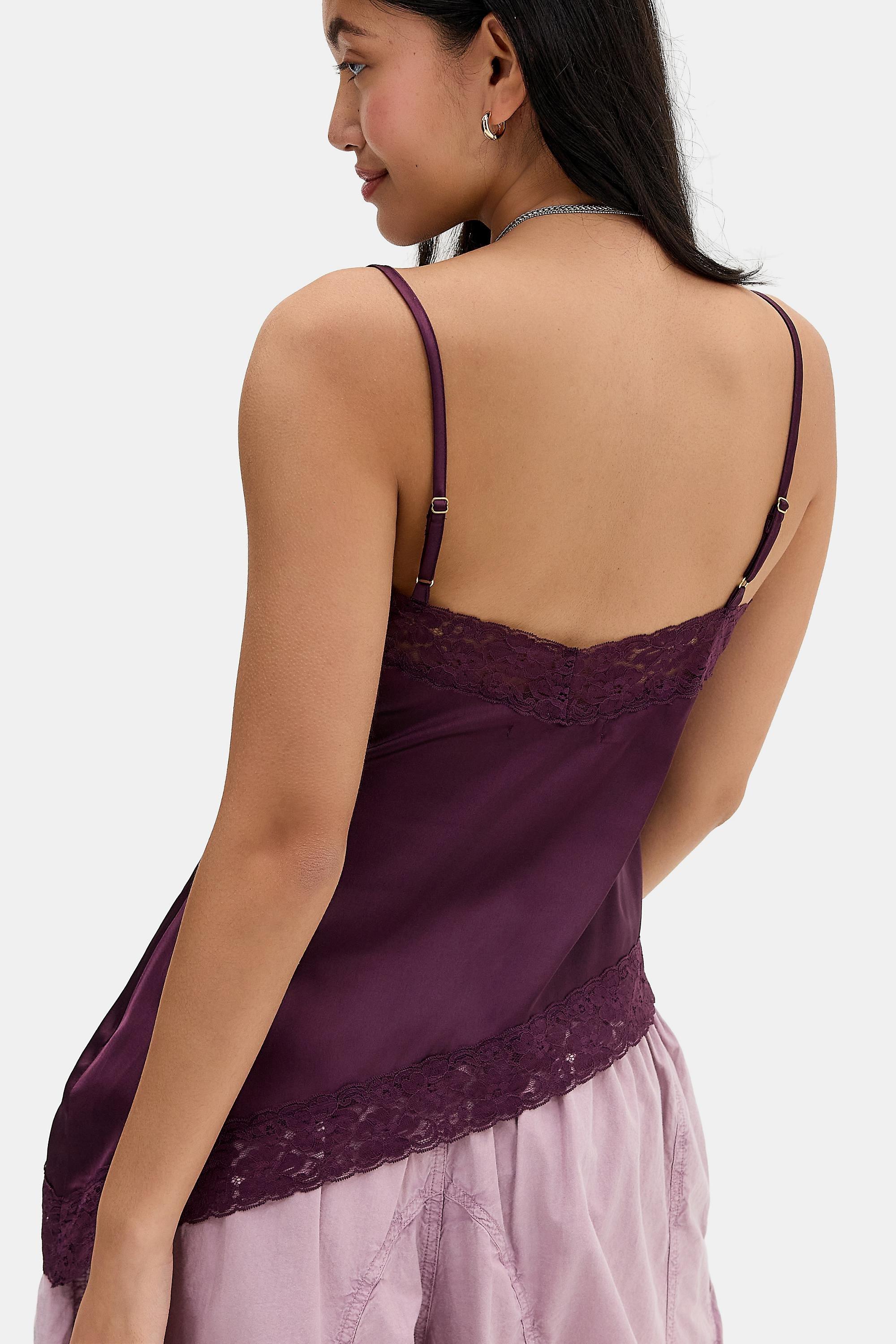 Purple Out From Under Asymmetric Satin Tank Top Top, D PP, large image number 3