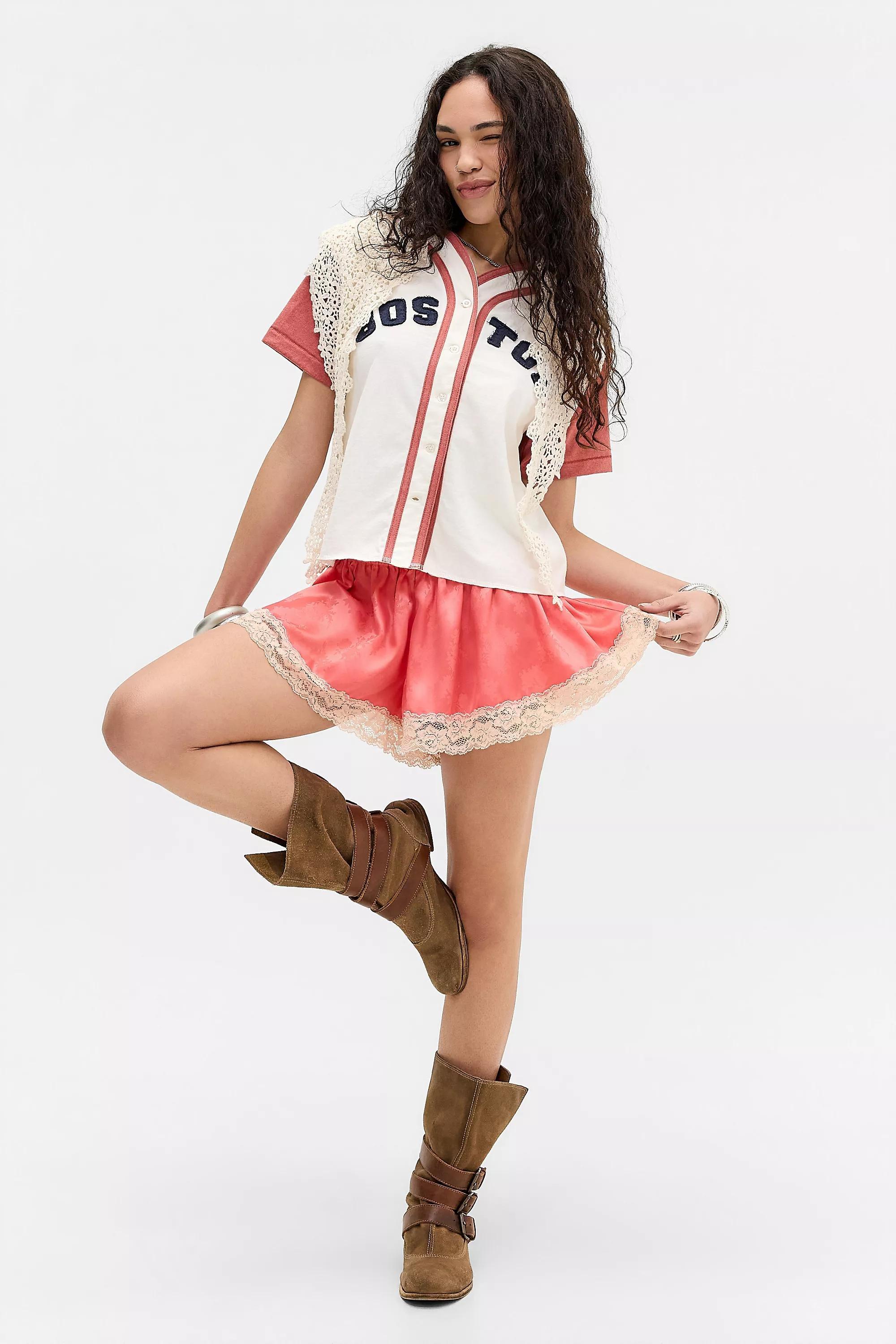 WHITE BDG Appliquأ&copy; Crop Baseball Shirt, WHT, large image number 2