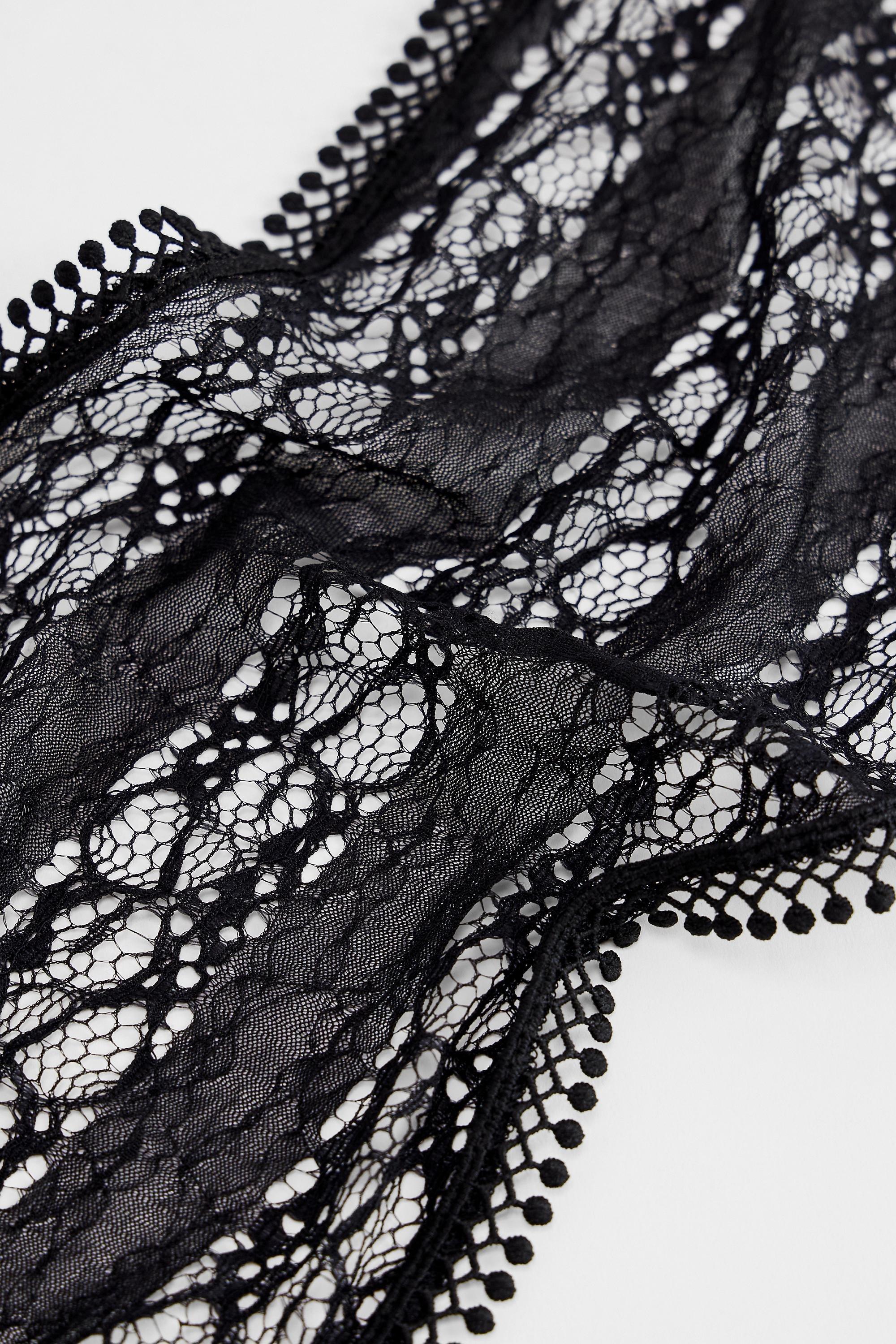 Black Uo Lace Tassle Skinny Scarf, BLK, large image number 4