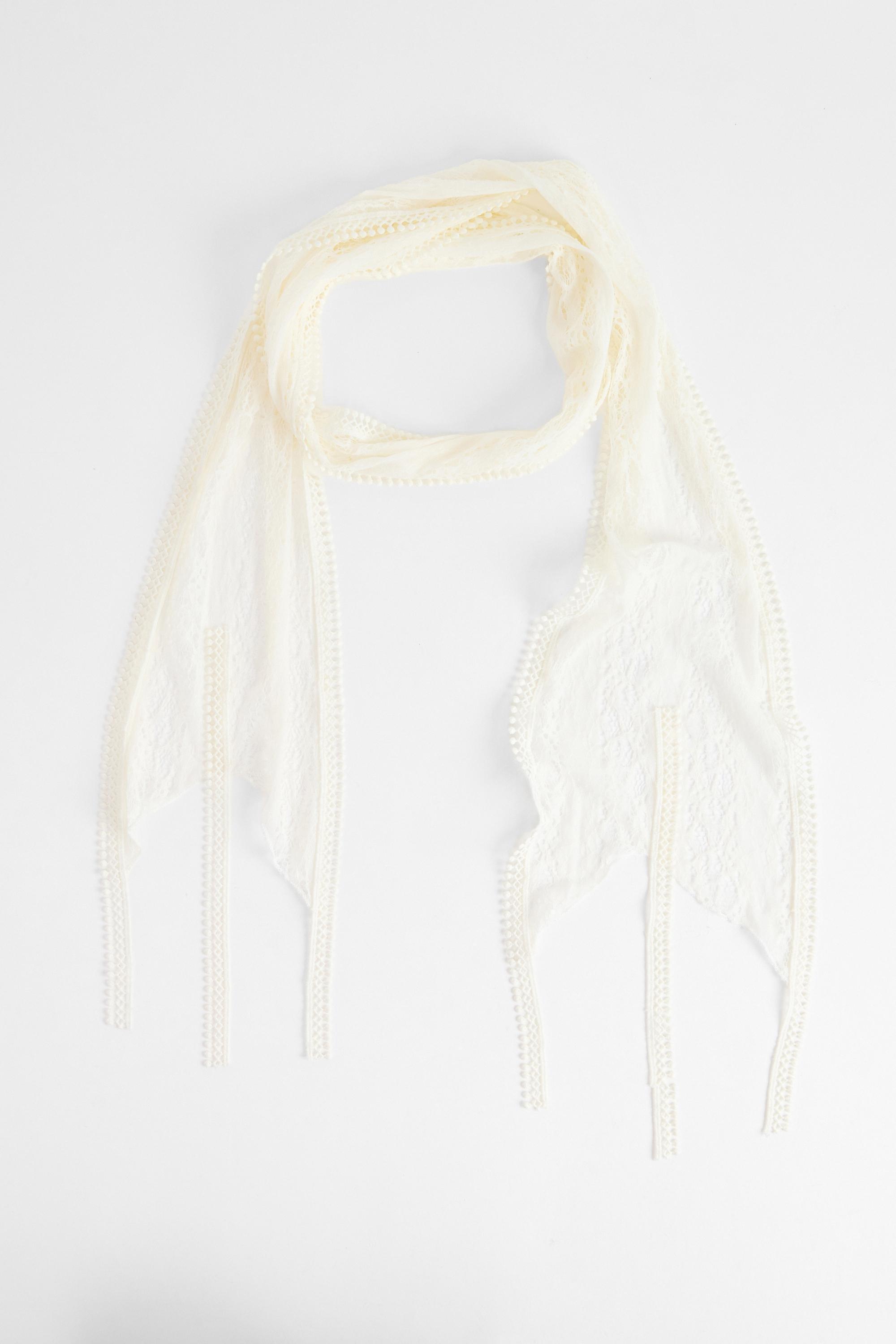 CREAM UO Lace Tassle Skinny Scarf, CREME, large image number 1