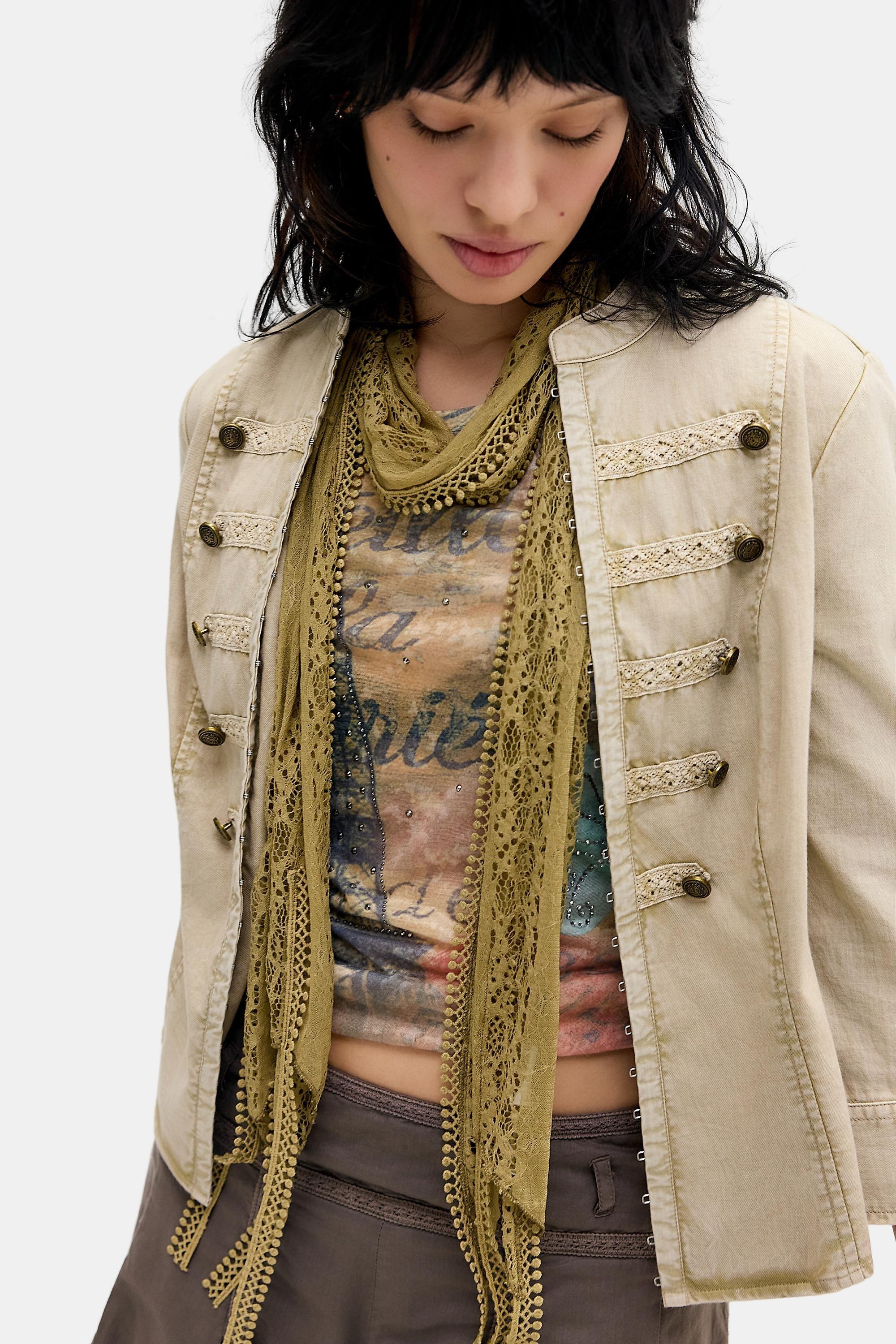 KHAKI UO Lace Tassle Skinny Scarf, KHAKI, large image number 0