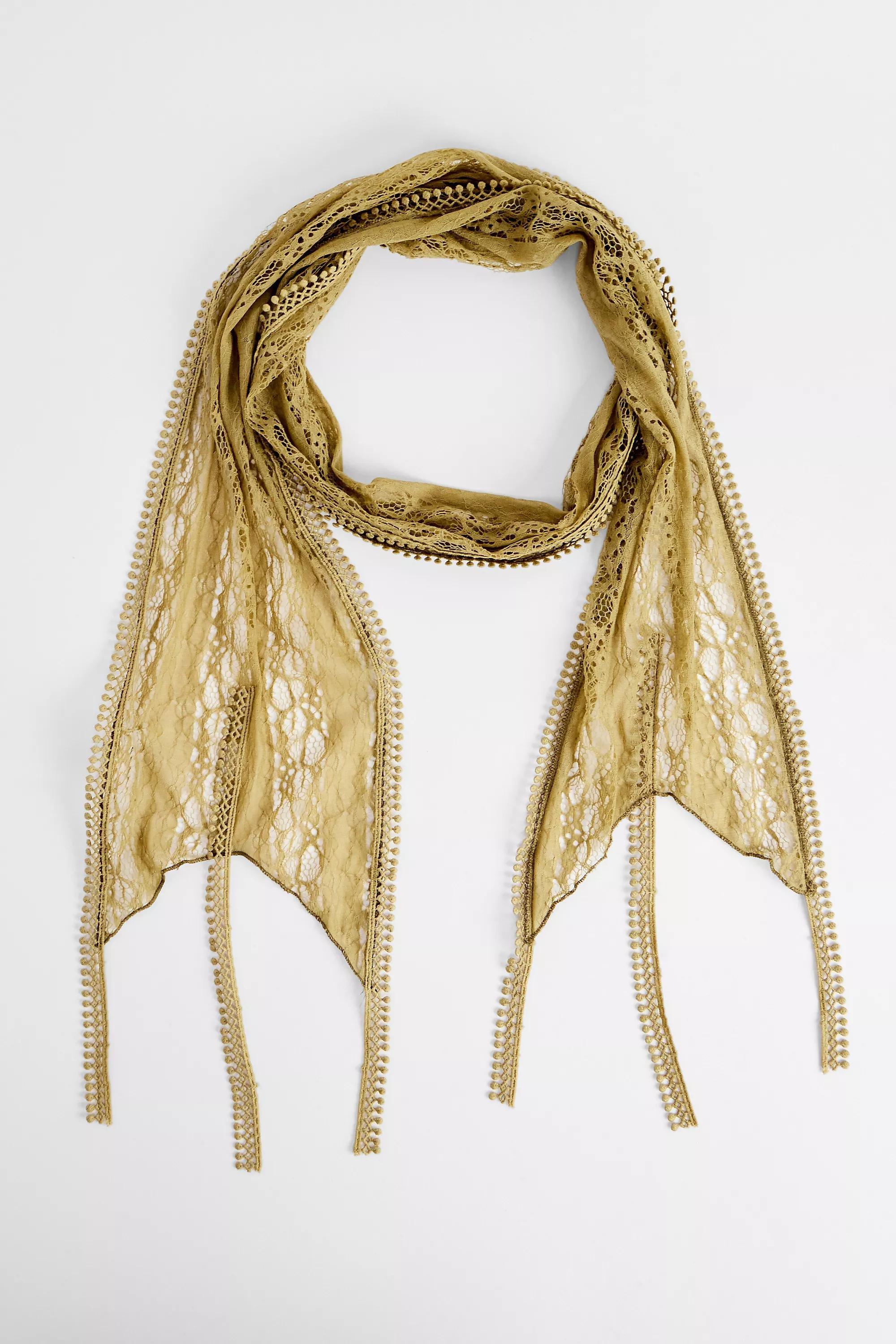 KHAKI UO Lace Tassle Skinny Scarf, KHAKI, large image number 1
