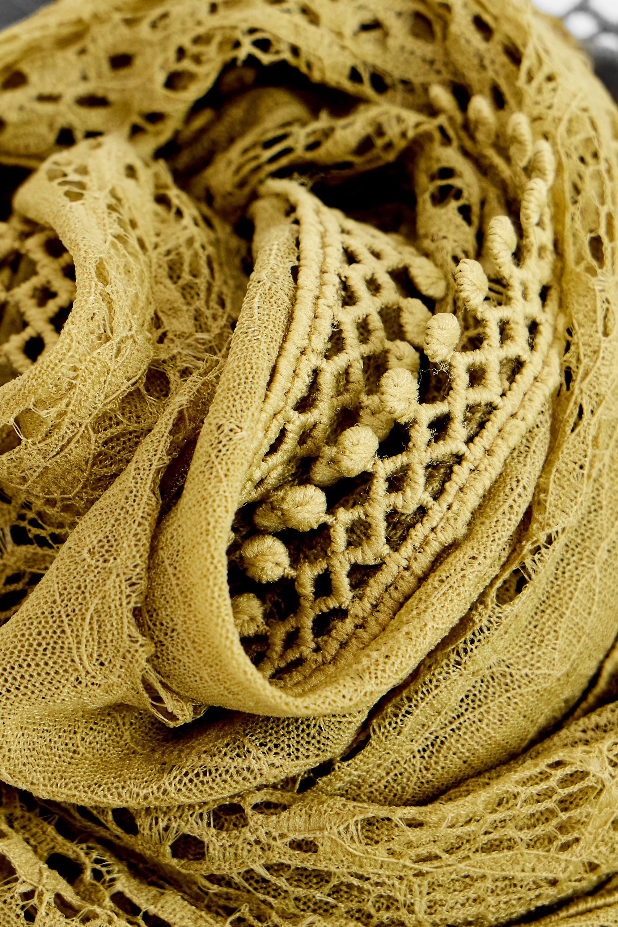 KHAKI UO Lace Tassle Skinny Scarf, KHAKI, large image number 2