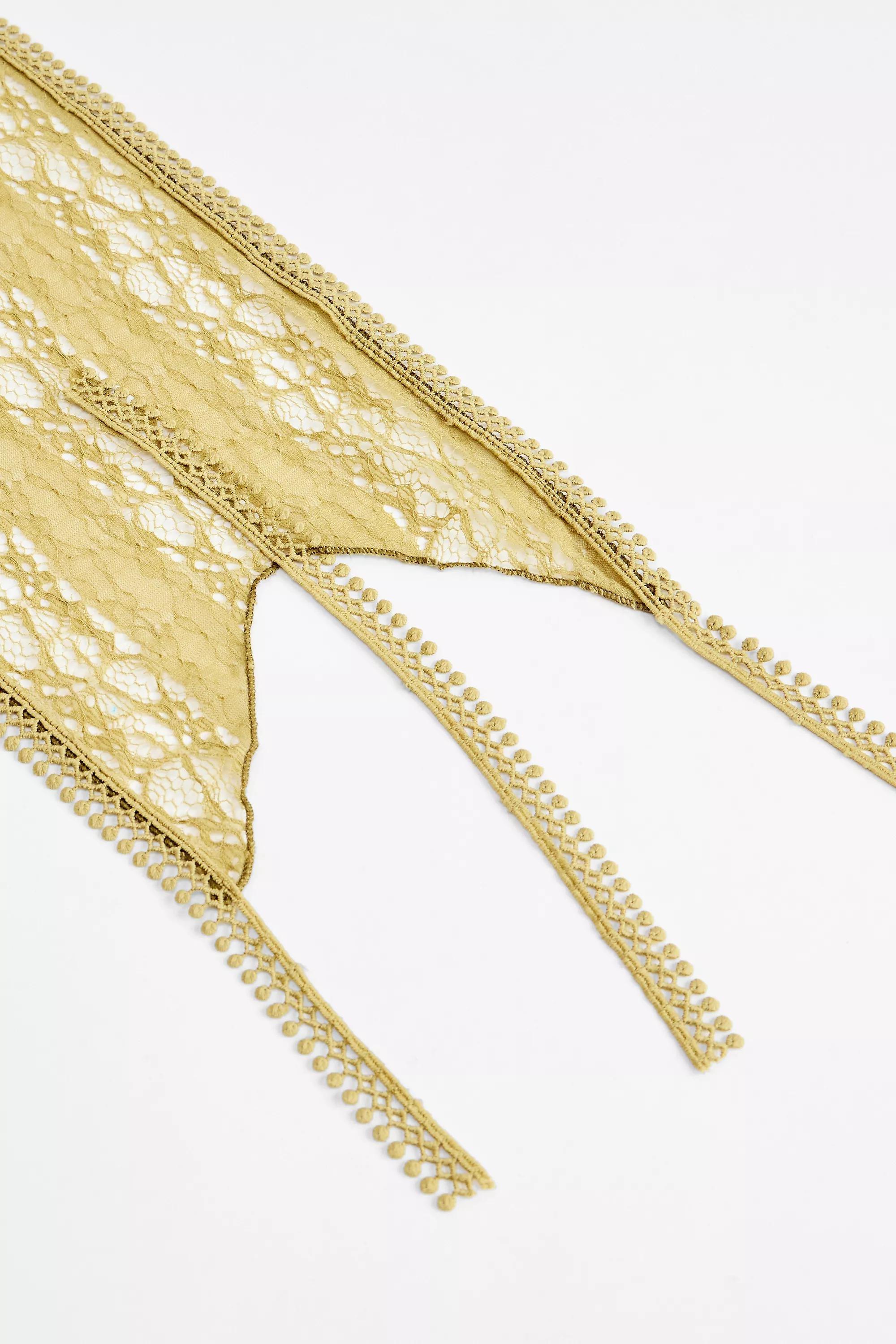 KHAKI UO Lace Tassle Skinny Scarf, KHAKI, large image number 3