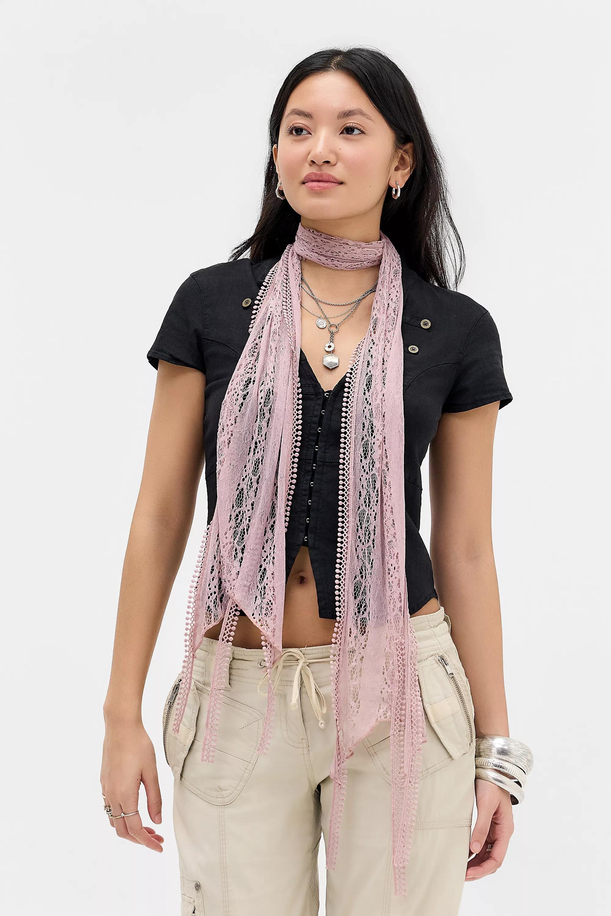 PINK UO Lace Tassle Skinny Scarf, PINK, large image number 0