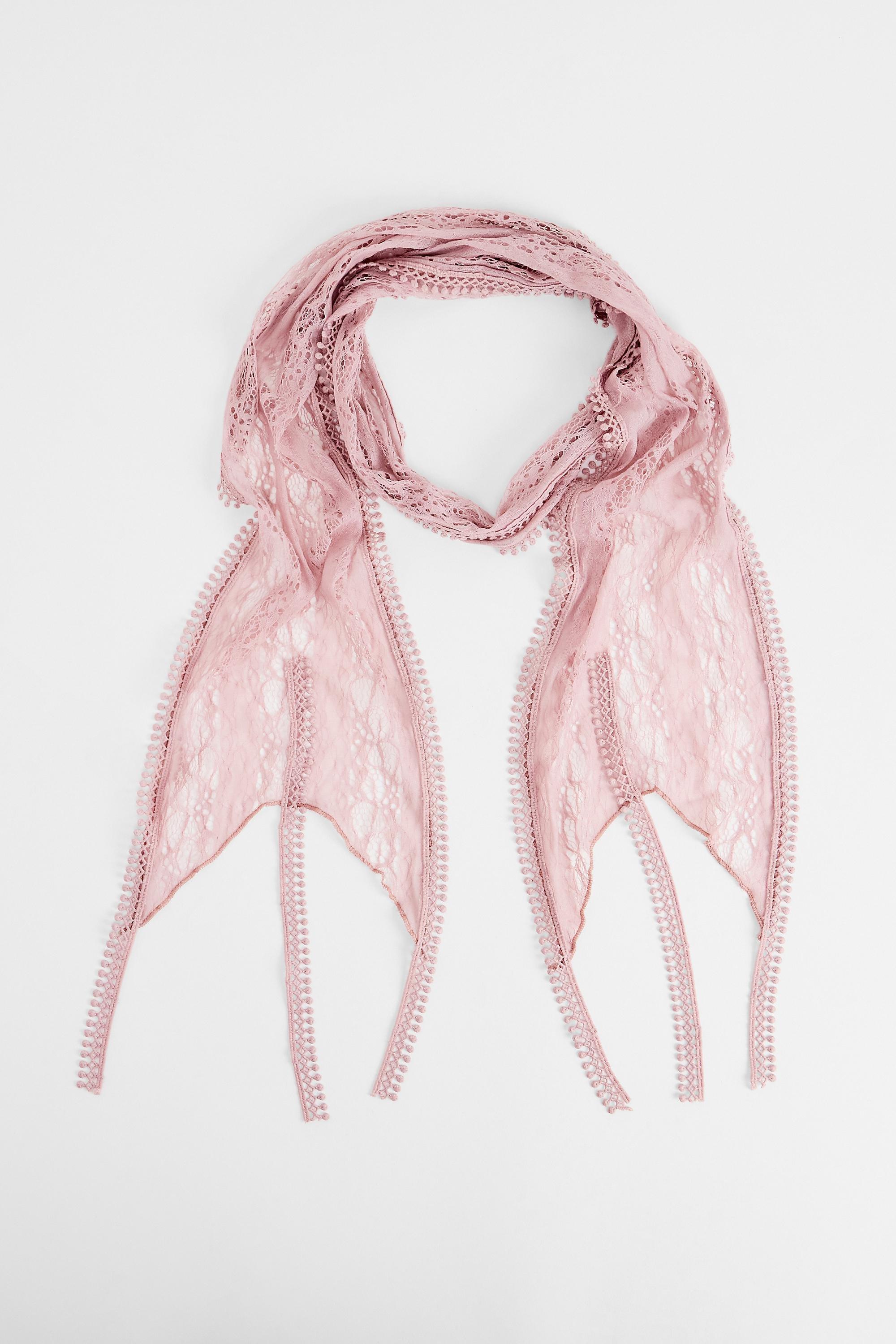 PINK UO Lace Tassle Skinny Scarf, PINK, large image number 1
