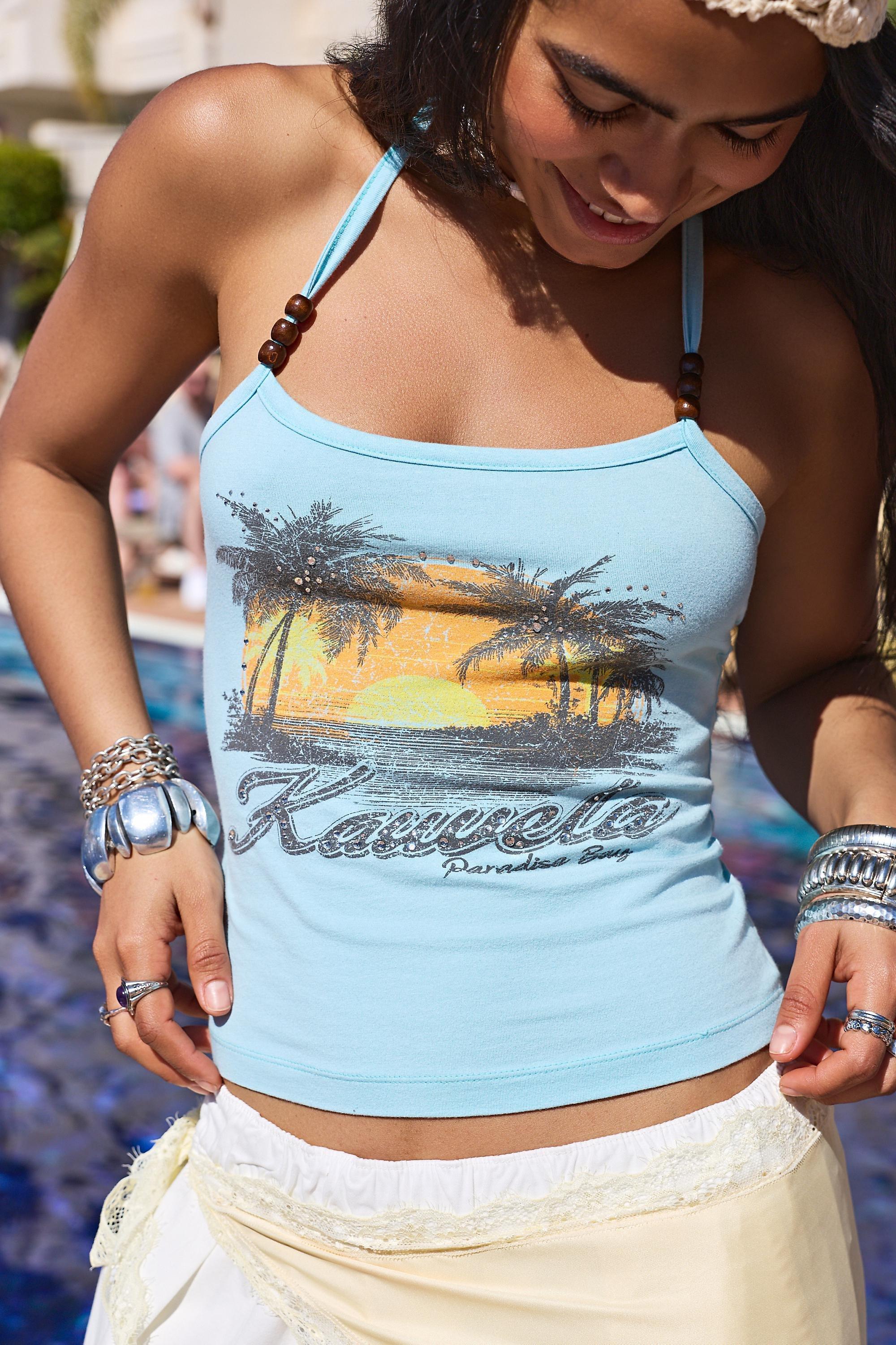 BLUE UO Kawela Bay Beaded Halter Top, BLUE, large image number 2