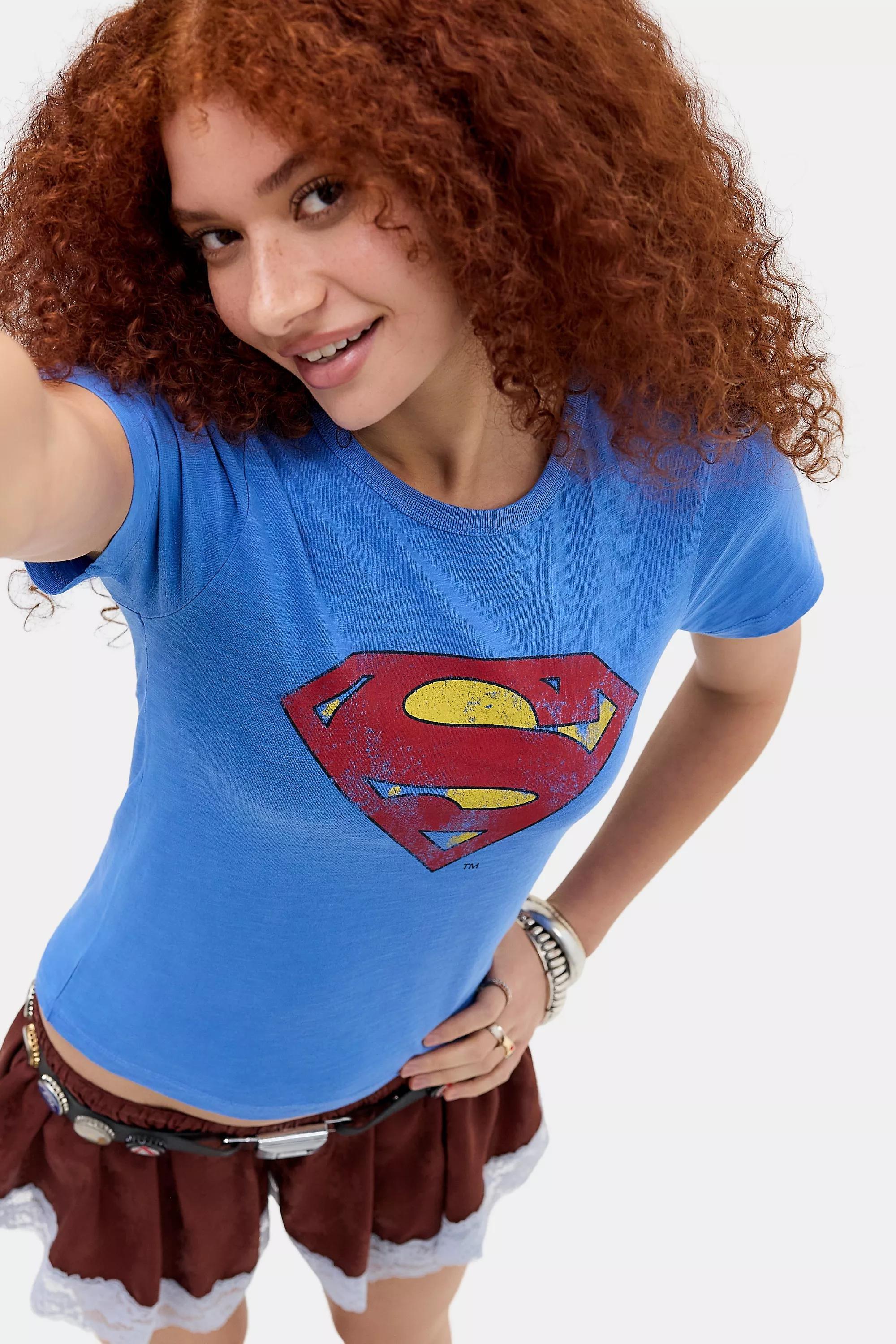 BLUE UO Superman Logo Baby Graphic Tee, BLUE, medium