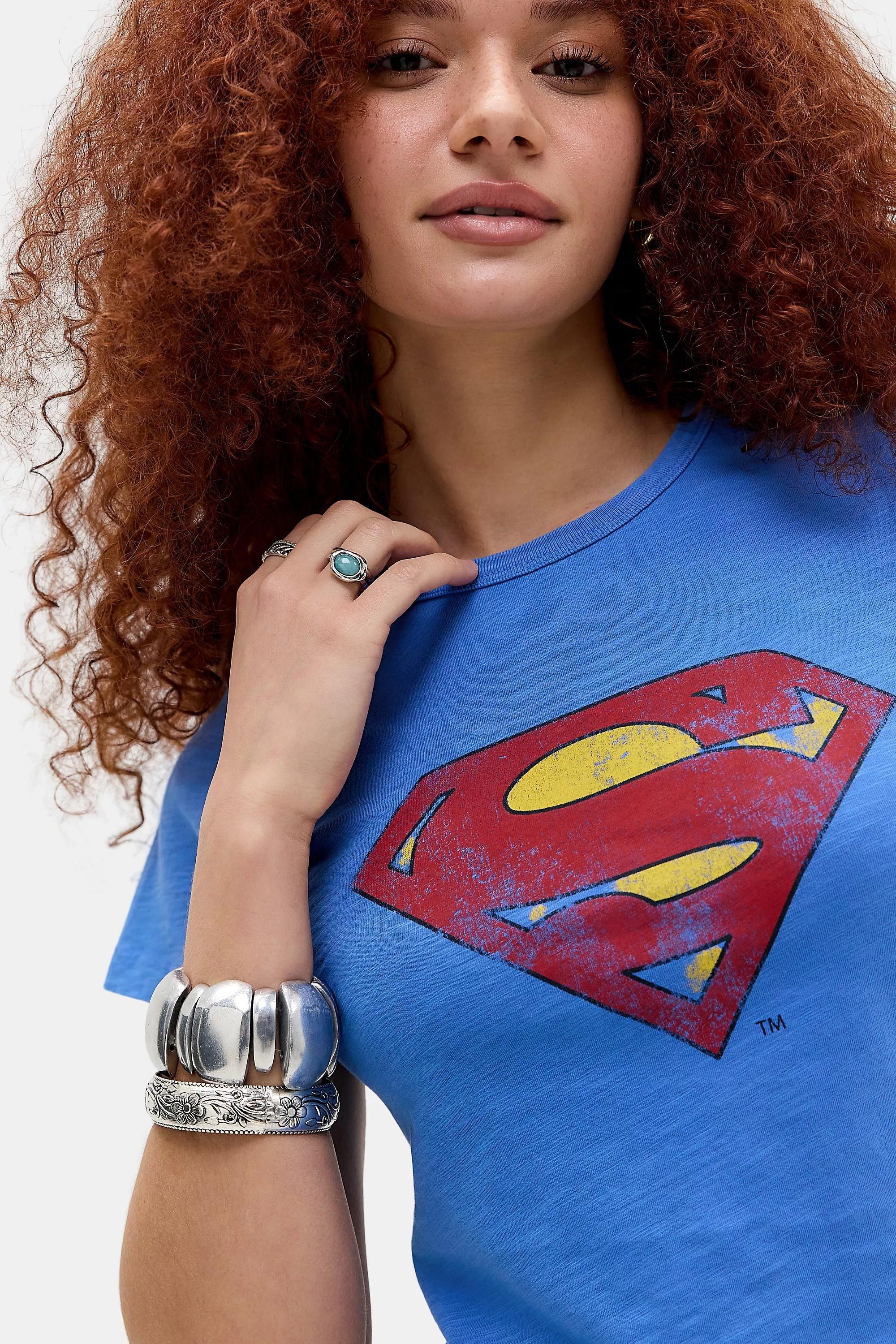BLUE UO Superman Logo Baby Graphic Tee, BLUE, medium