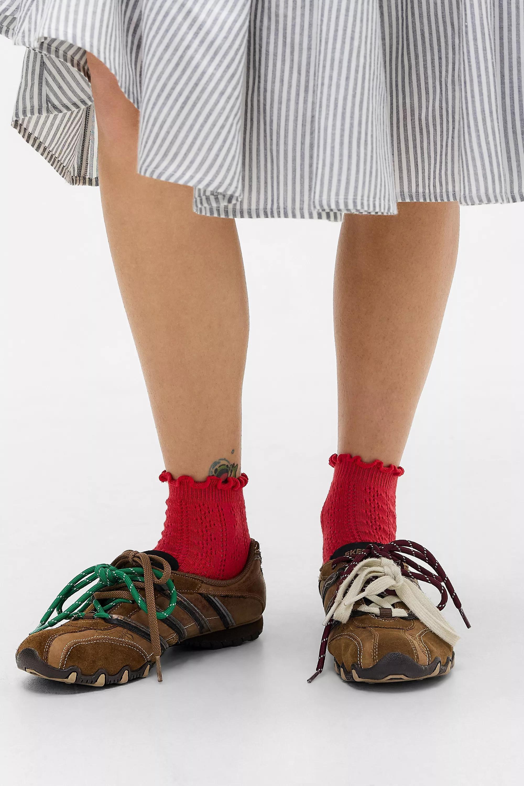 Red Out From Under Pointelle Lettuce Edge Socks, RED, large image number 0