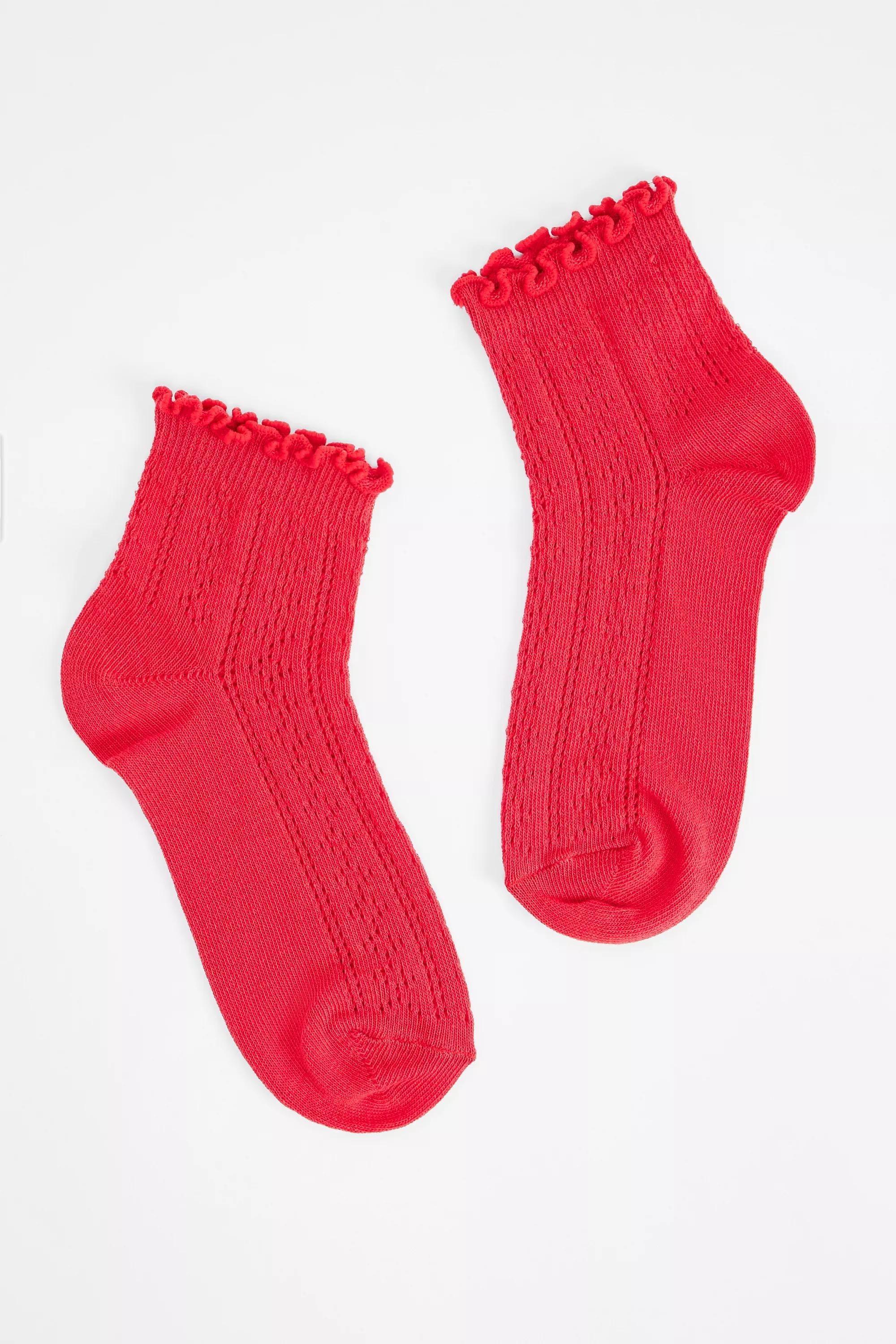 Red Out From Under Pointelle Lettuce Edge Socks, RED, large image number 1