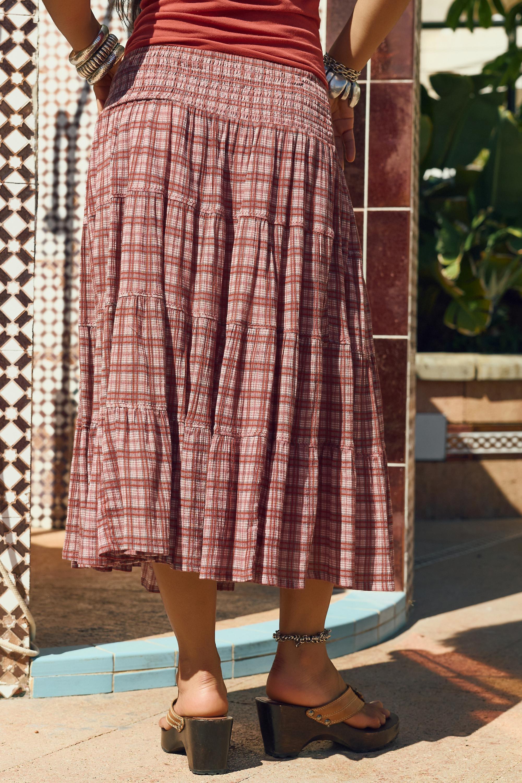 PINK Kimchi Blue Bea Crinkle Check Midi Skirt, PINK, large image number 3