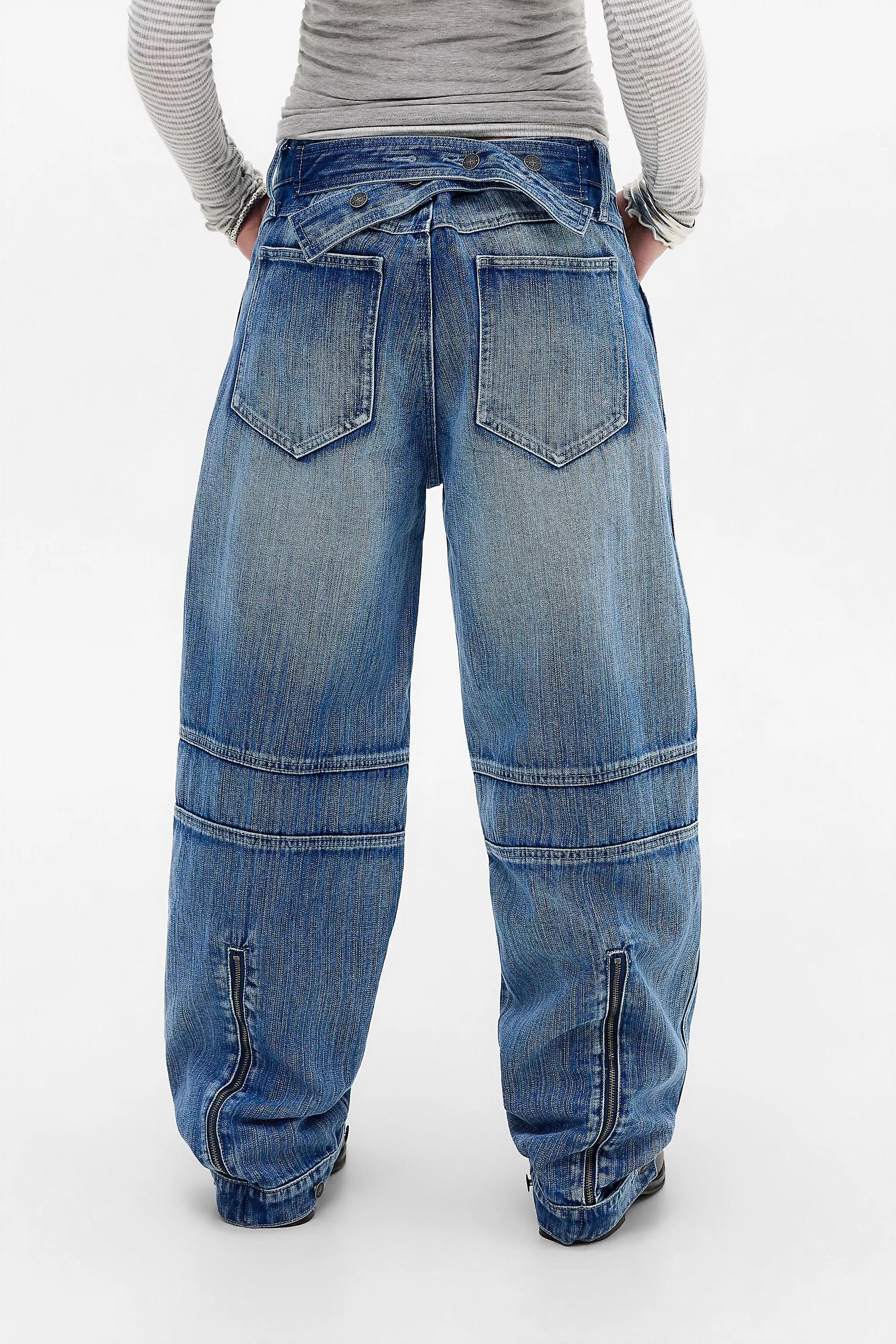 BLUE Jaded London Zae Sonic Panelled Low Rise Baggy Jeans, BLUE, large image number 4