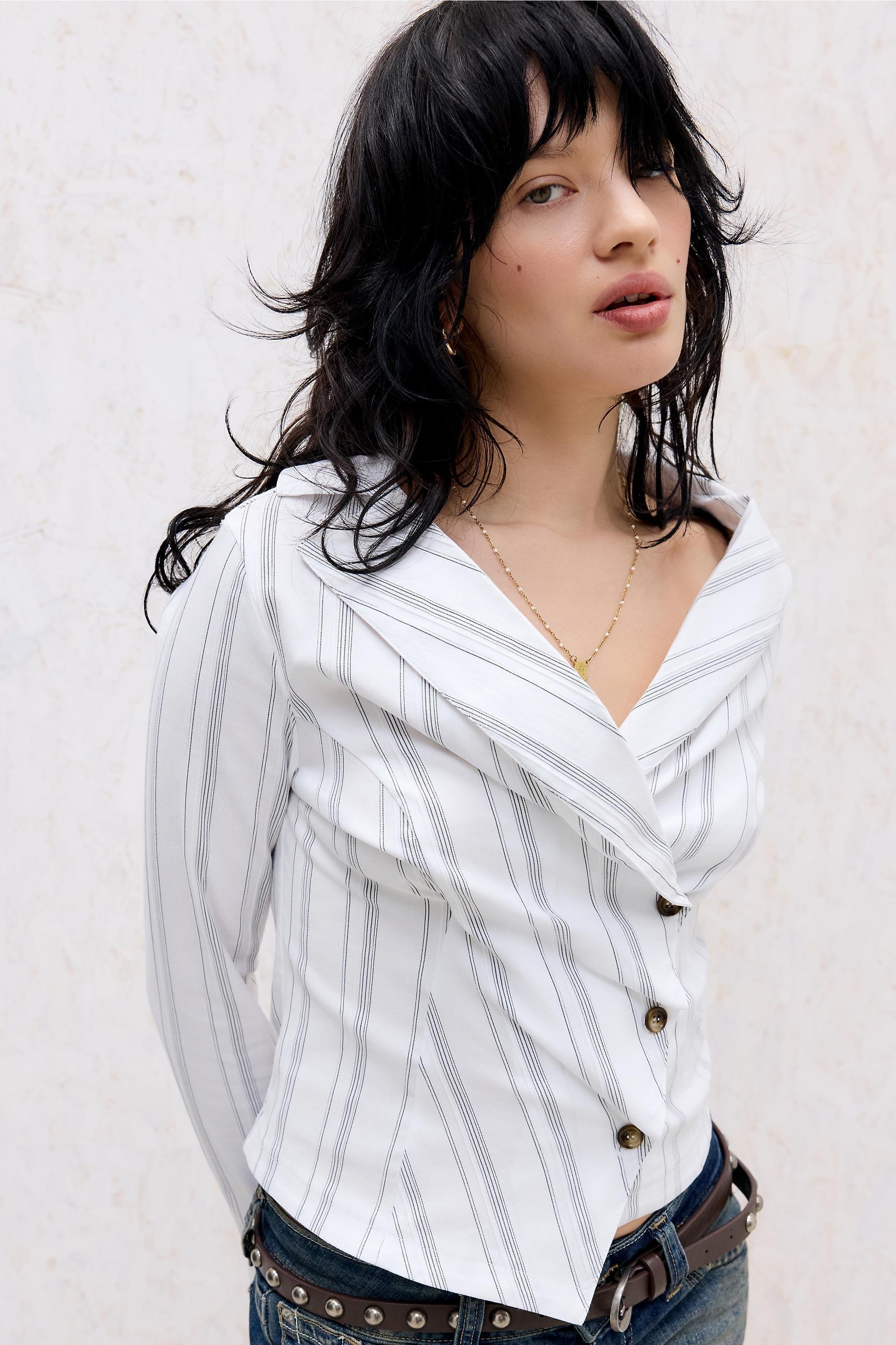 WHITE Silence + Noise Vix Asymmetric Shirt, WHT, large image number 0