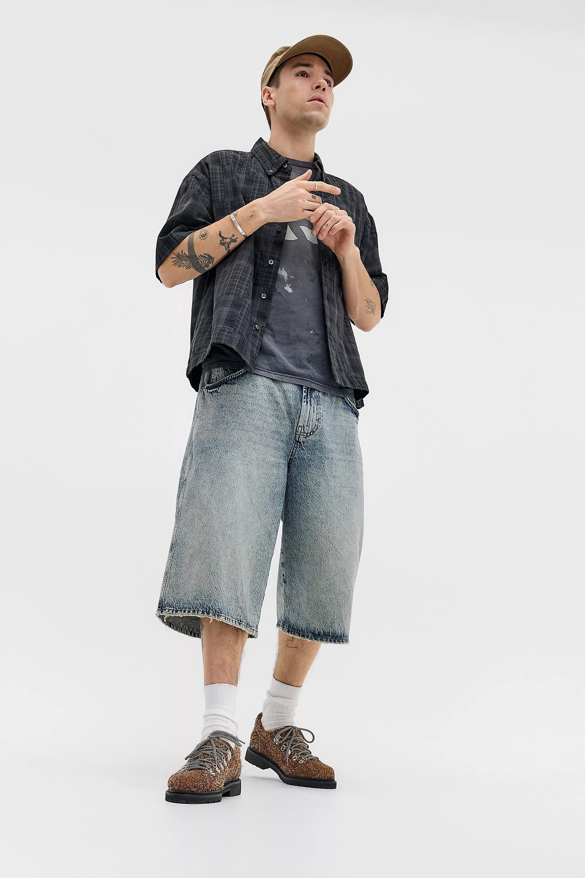 BLUE BDG Neo Bleach Baked Skate Denim Shorts, BLUE, large image number 1