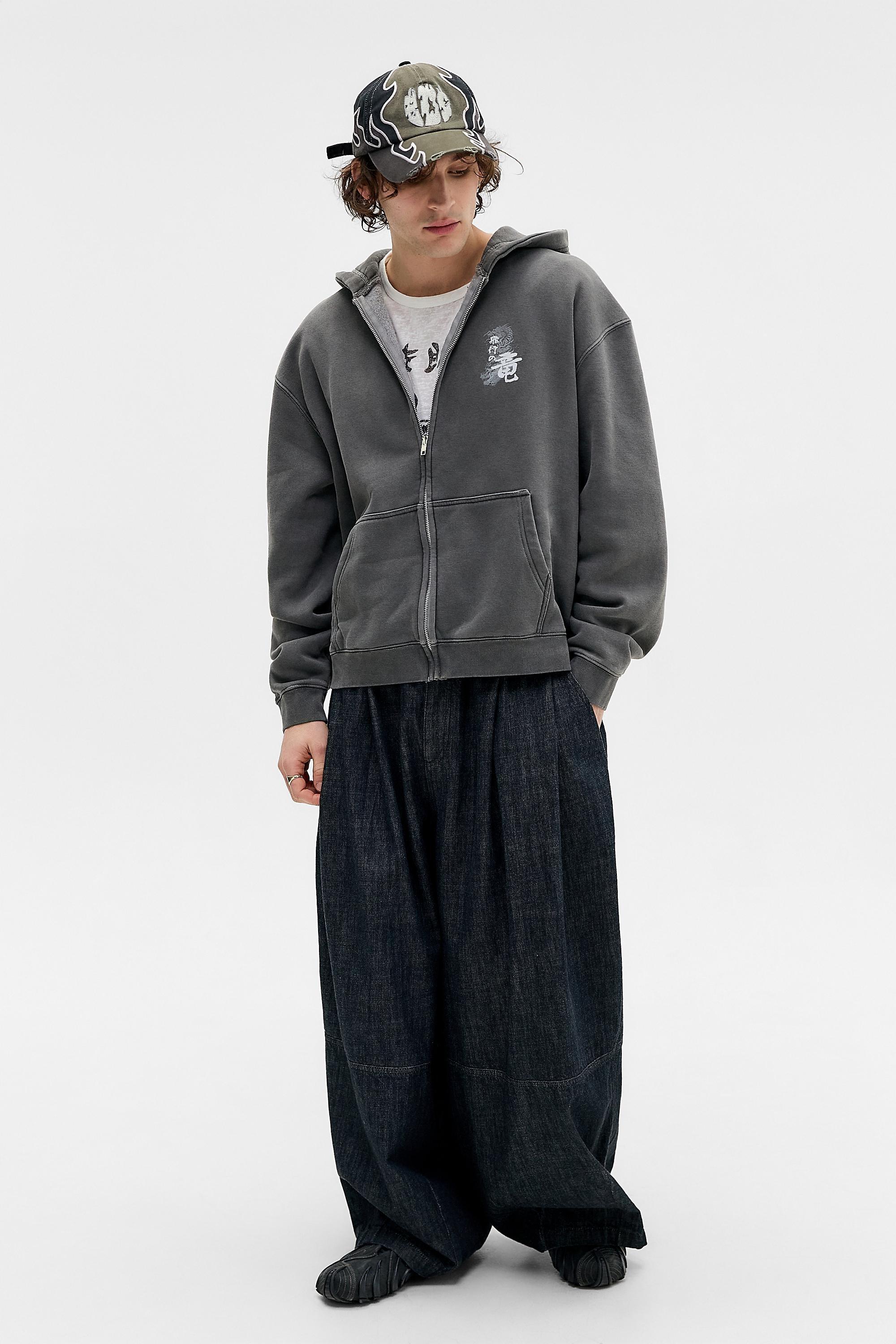 Black Uo Grunge Dragon Zip-Through Hoodie, BLK, large image number 2