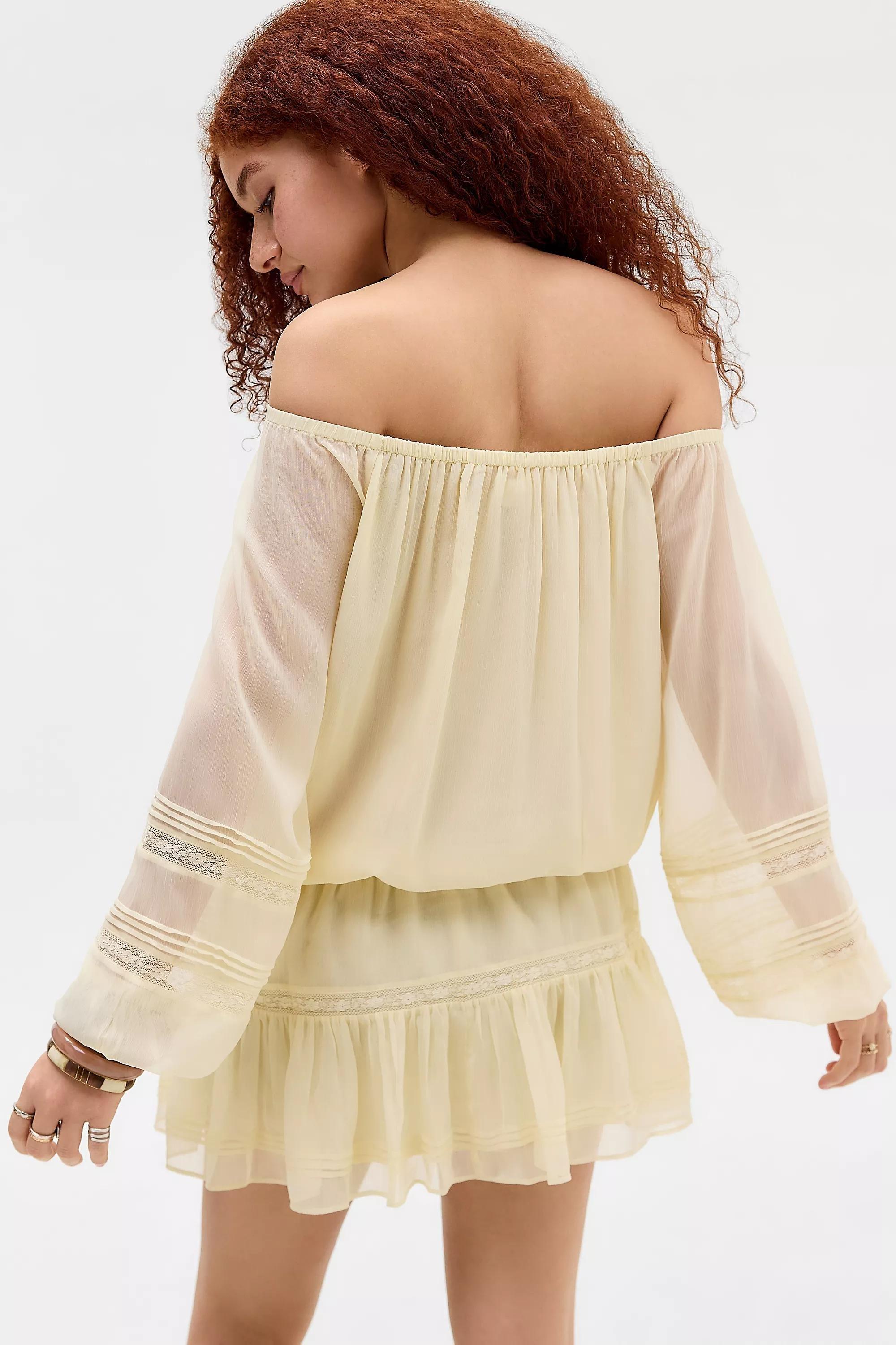 Yellow Kimchi Blue Athena Off-Shoulder Romper, YEL, large image number 3