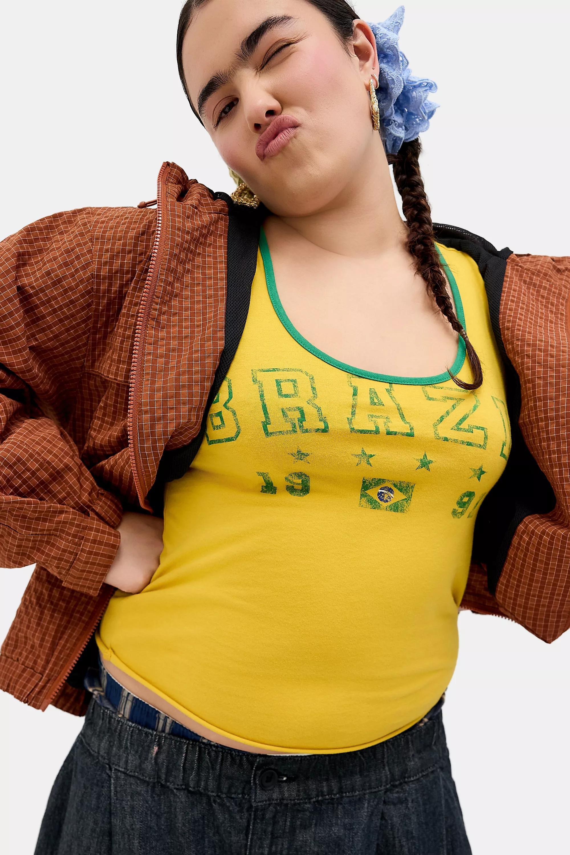 Yellow Uo Brazil Scoop Neck Cap Sleeve T-Shirt, YEL, large image number 4