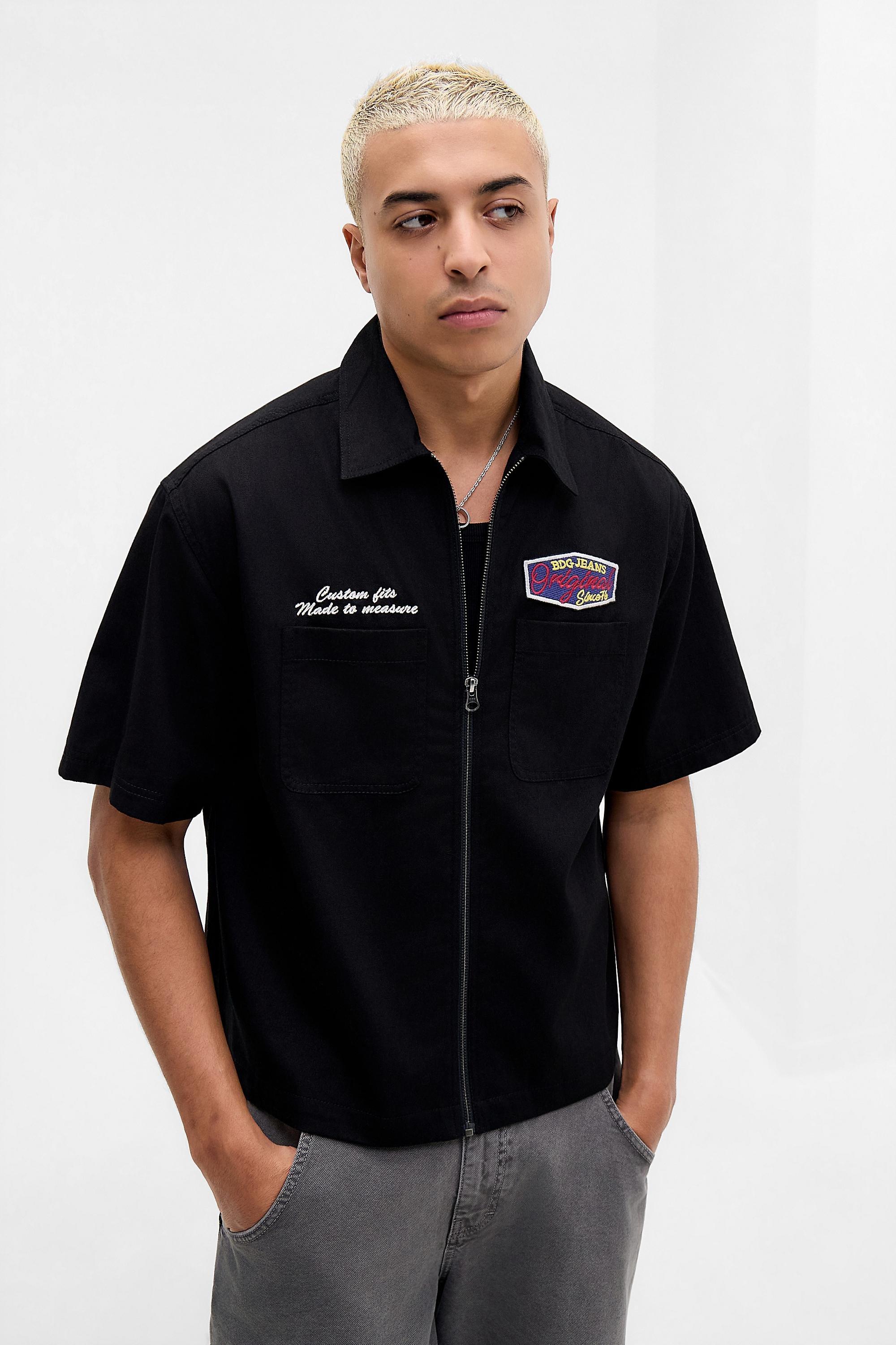 Black Bdg Black Zip-Through Short Sleeve Mechanic Shirt, BLK, large image number 0