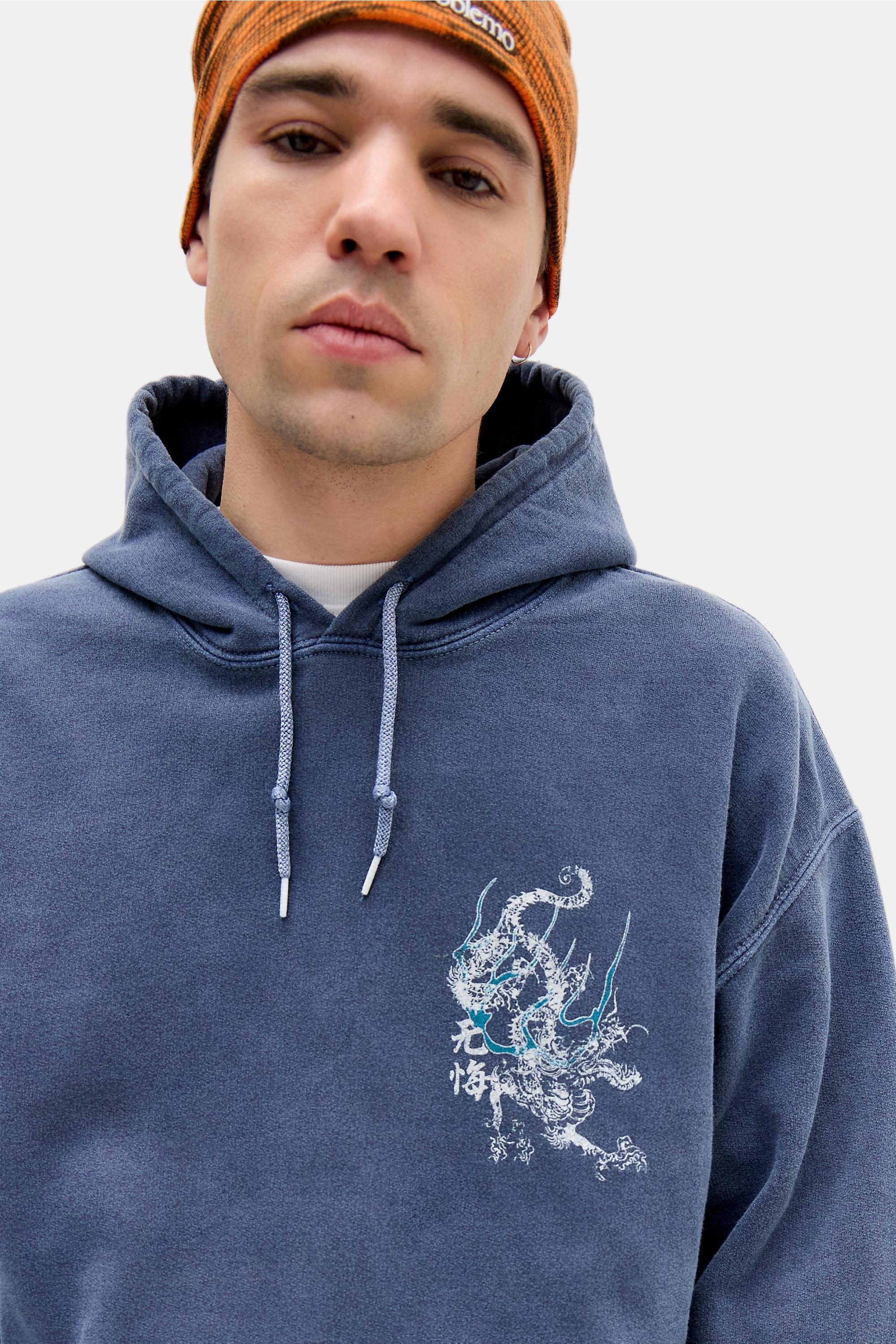 Blue UO Blue Dragon Grunge Hoodie, BLUE, large image number 1