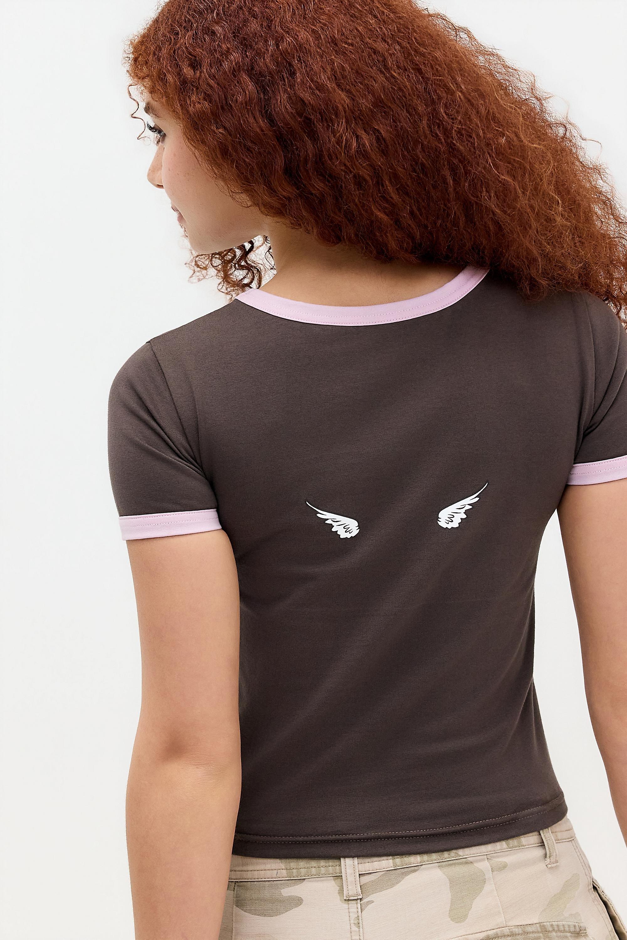 Brown Daisy Street Kewpie Ringer T-Shirt, BRN, large image number 3