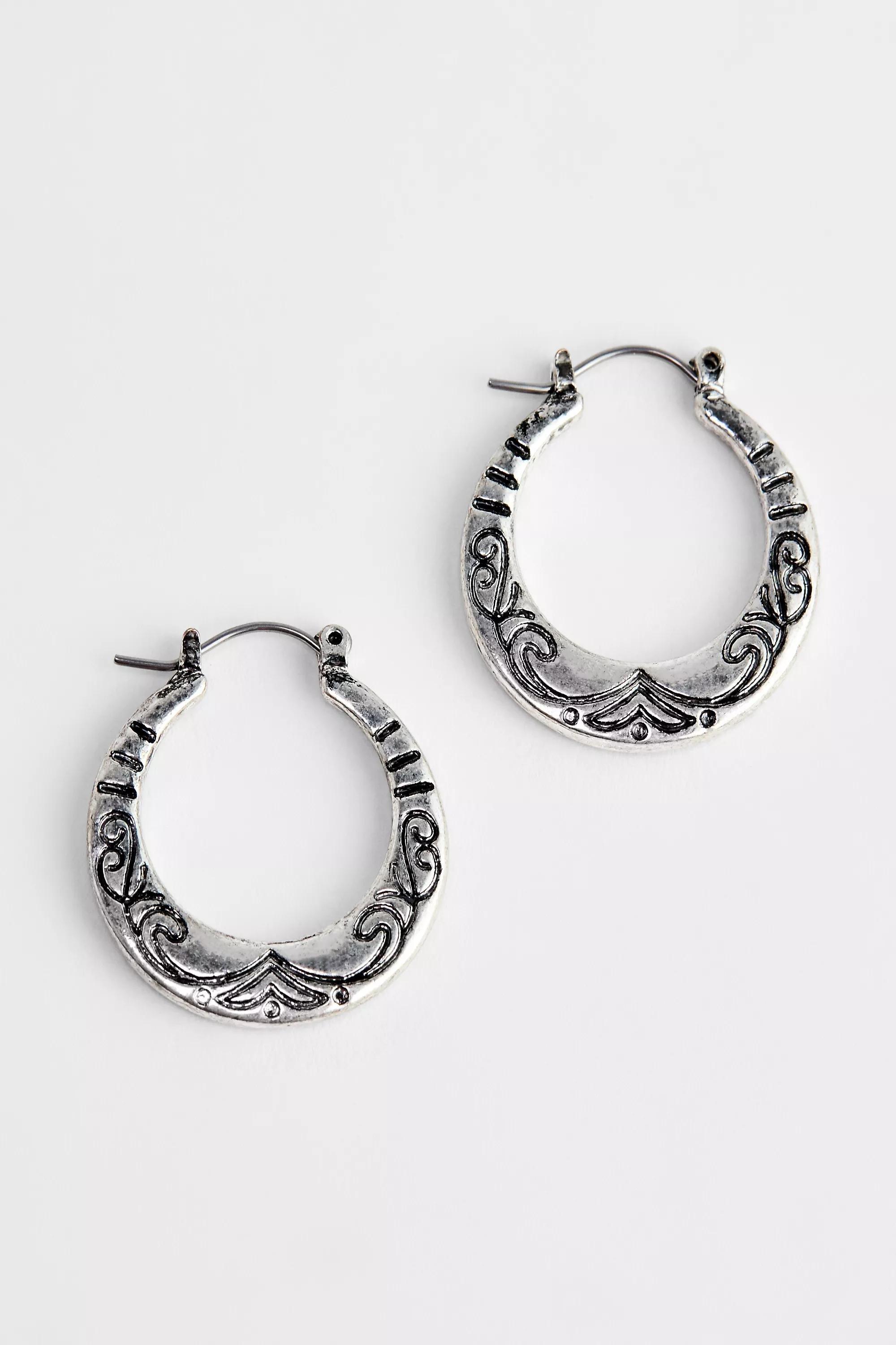 Silver Silence + Noise Etched Mini Hoop Earrings, SLVR, medium