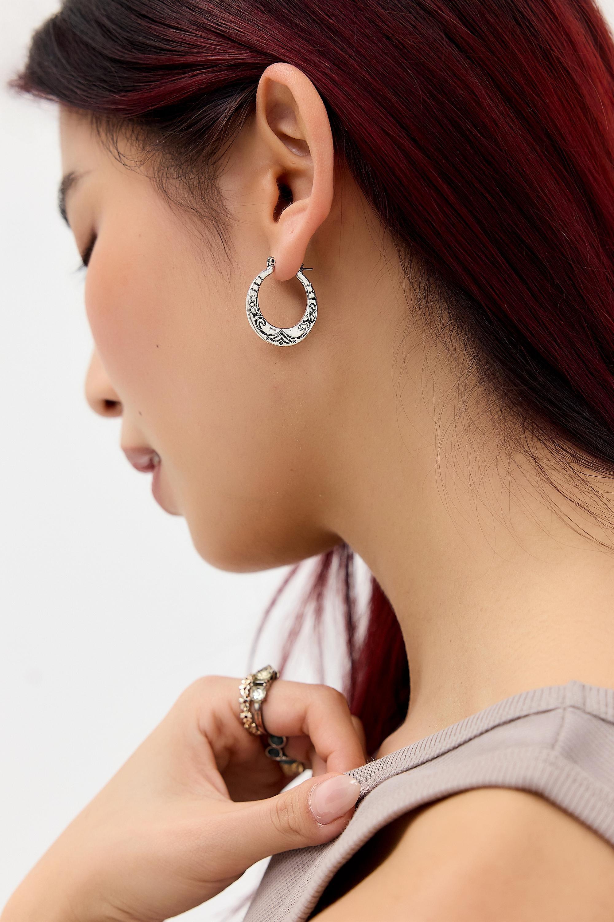 Silver Silence + Noise Etched Mini Hoop Earrings, SLVR, medium