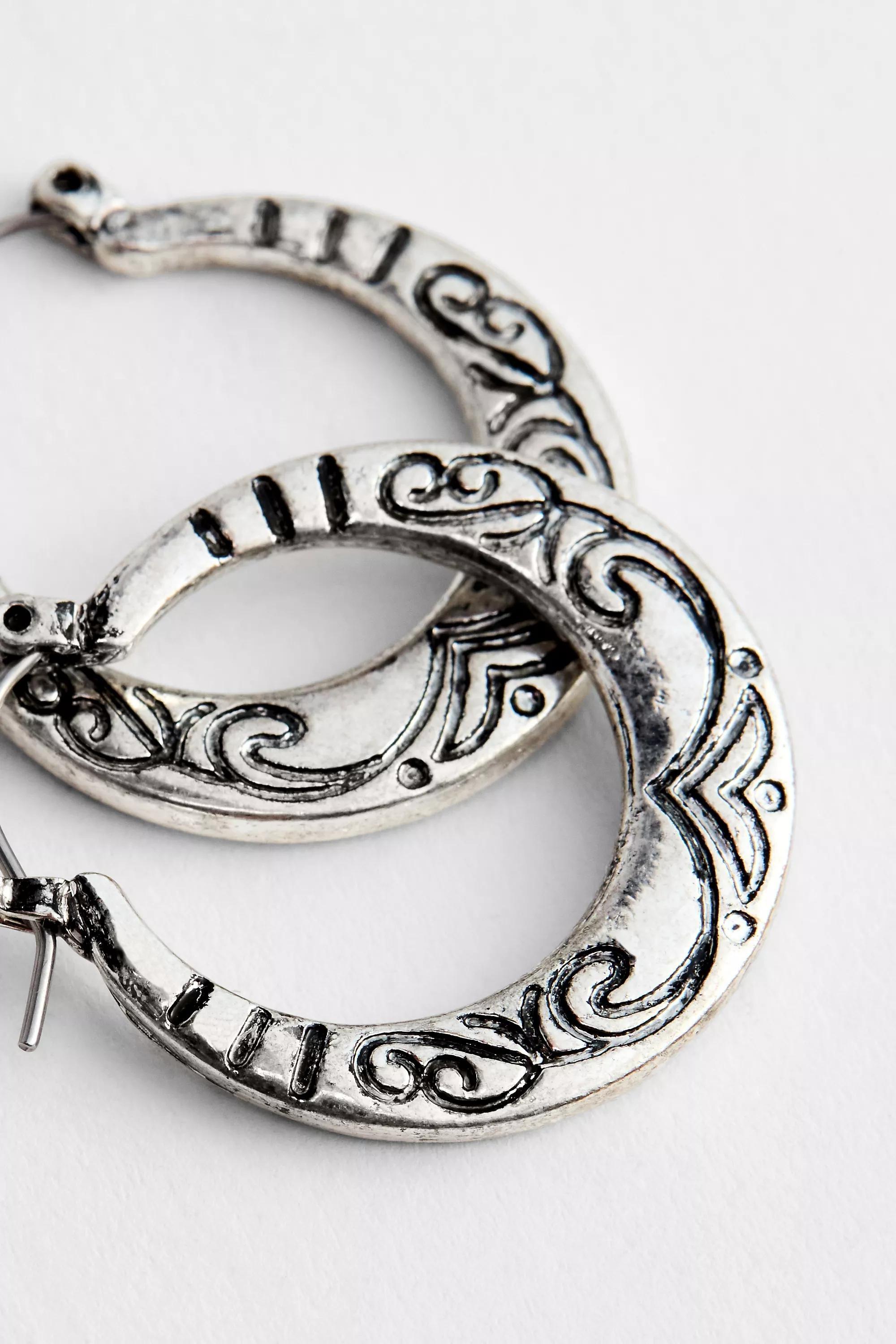 Silver Silence + Noise Etched Mini Hoop Earrings, SLVR, medium