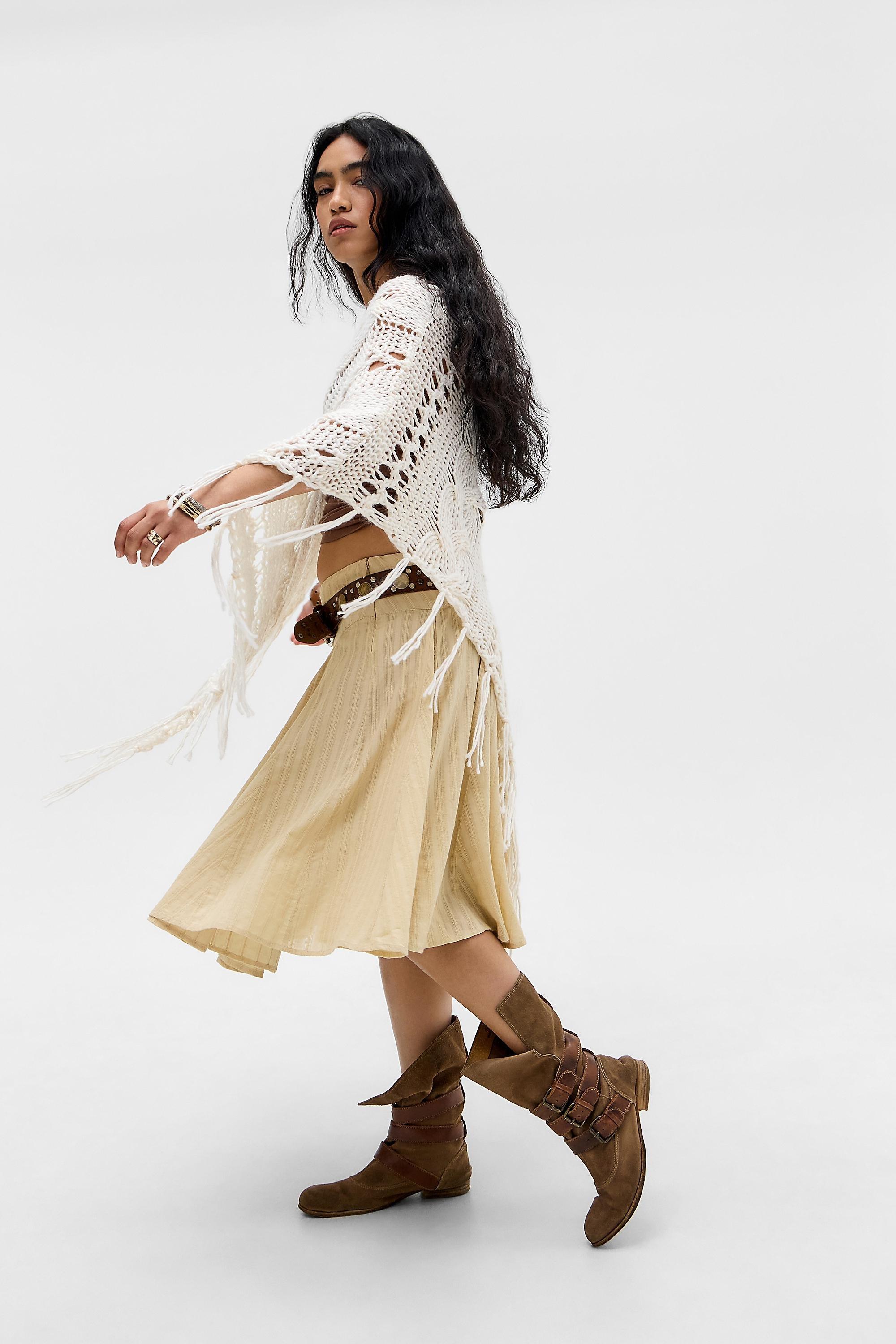 White Uo Cable Knit Asymmetric Poncho, CREME, large image number 1