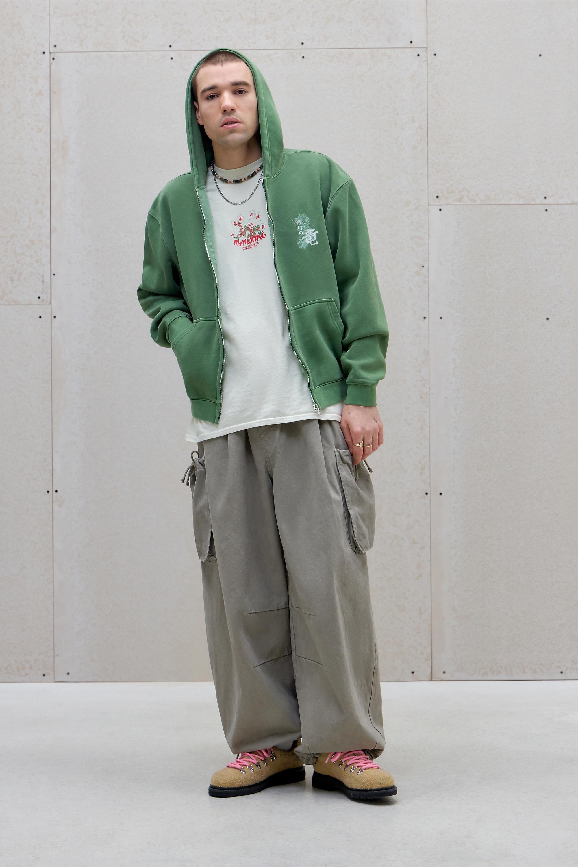 Green Uo Grunge Dragon Zip Hoodie, GRN, large image number 1