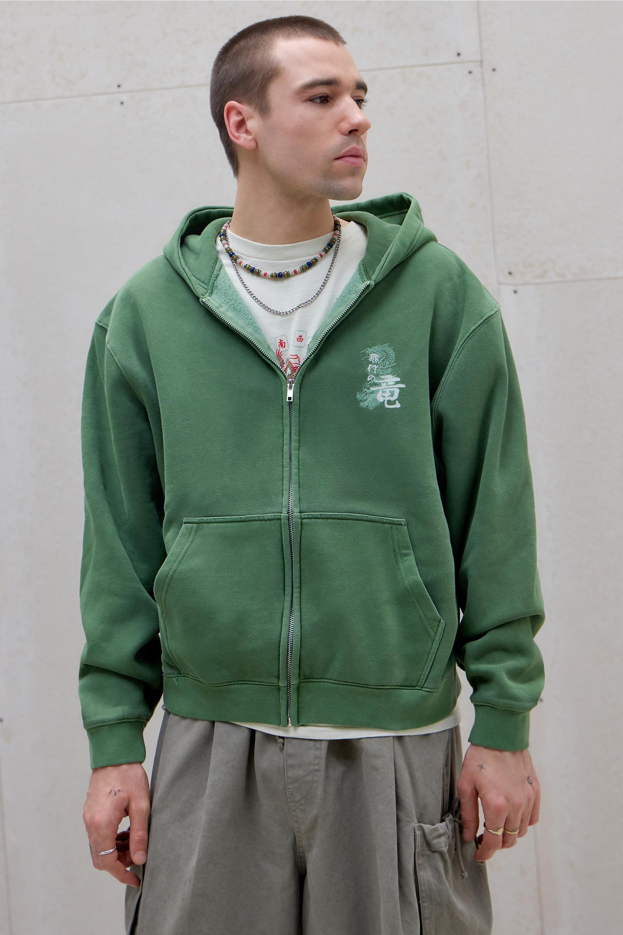 Green Uo Grunge Dragon Zip Hoodie, GRN, large image number 3
