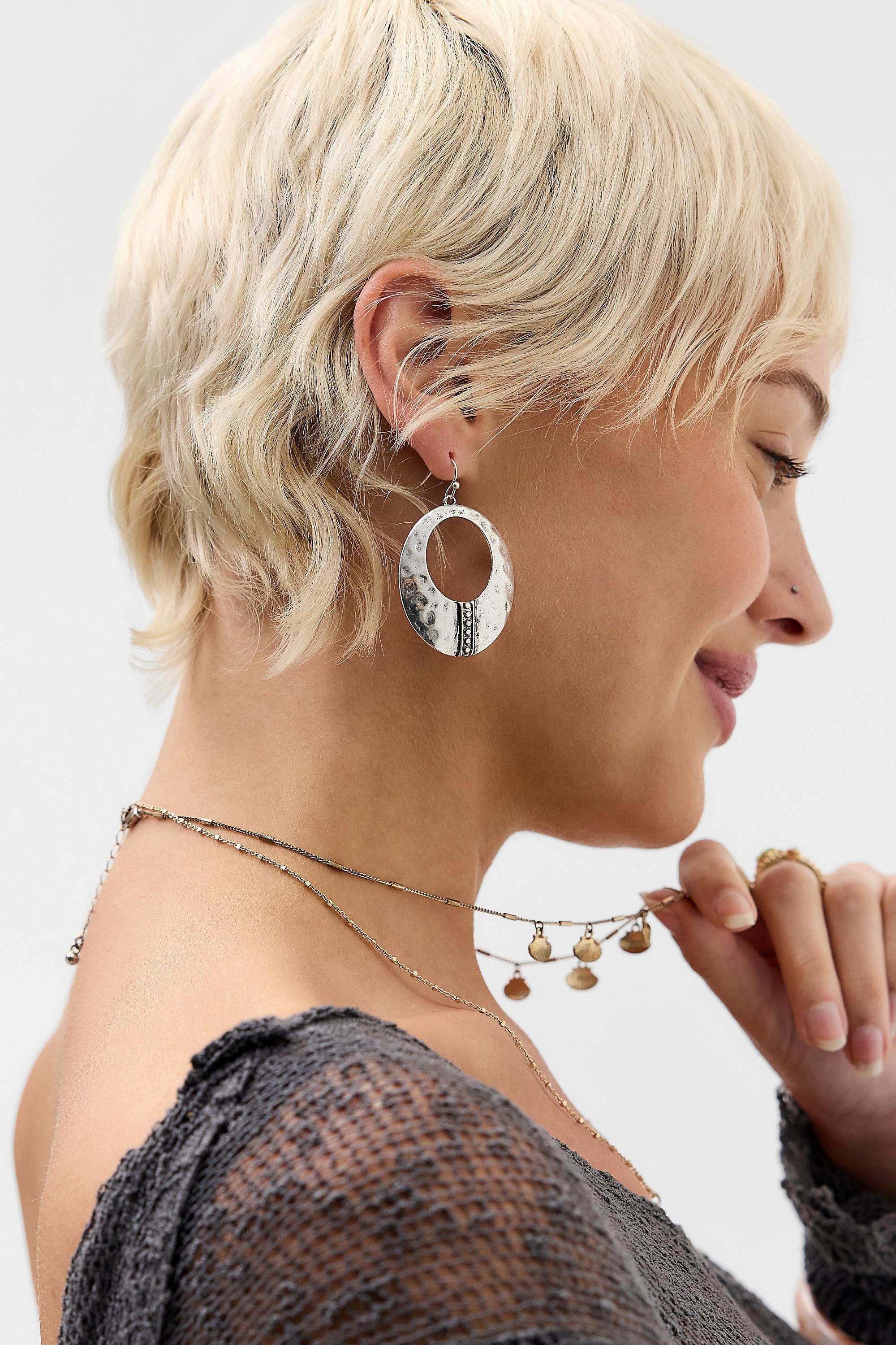 Gold Silence + Noise Hammered Circle Hoop Earrings, GOLD, large image number 0