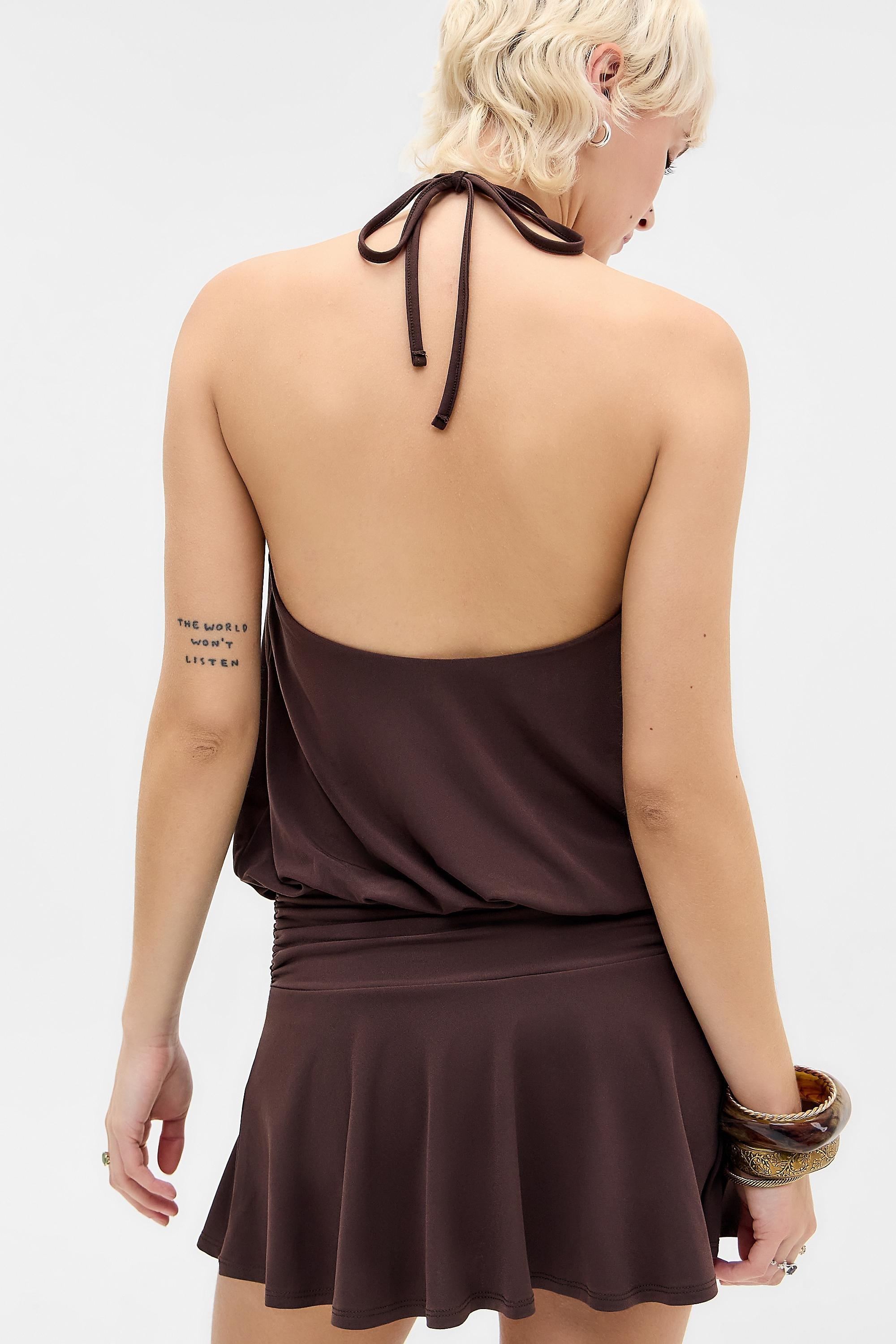 Brown Silence + Noise Livvy Slinky Halter Skort Dress, BRN, large image number 4