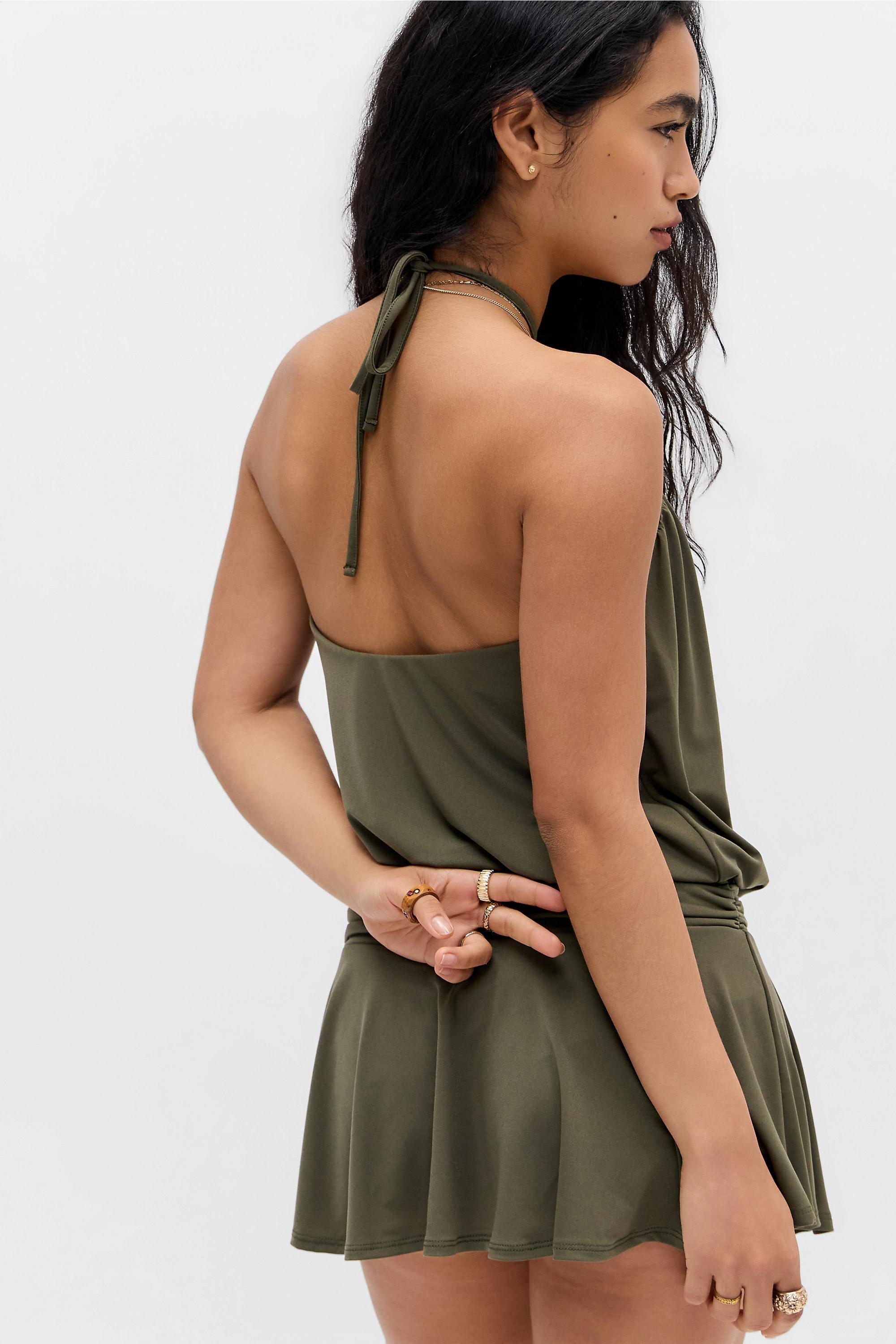 Khaki Silence + Noise Livvy Slinky Halter Dress, KHAKI, large image number 3