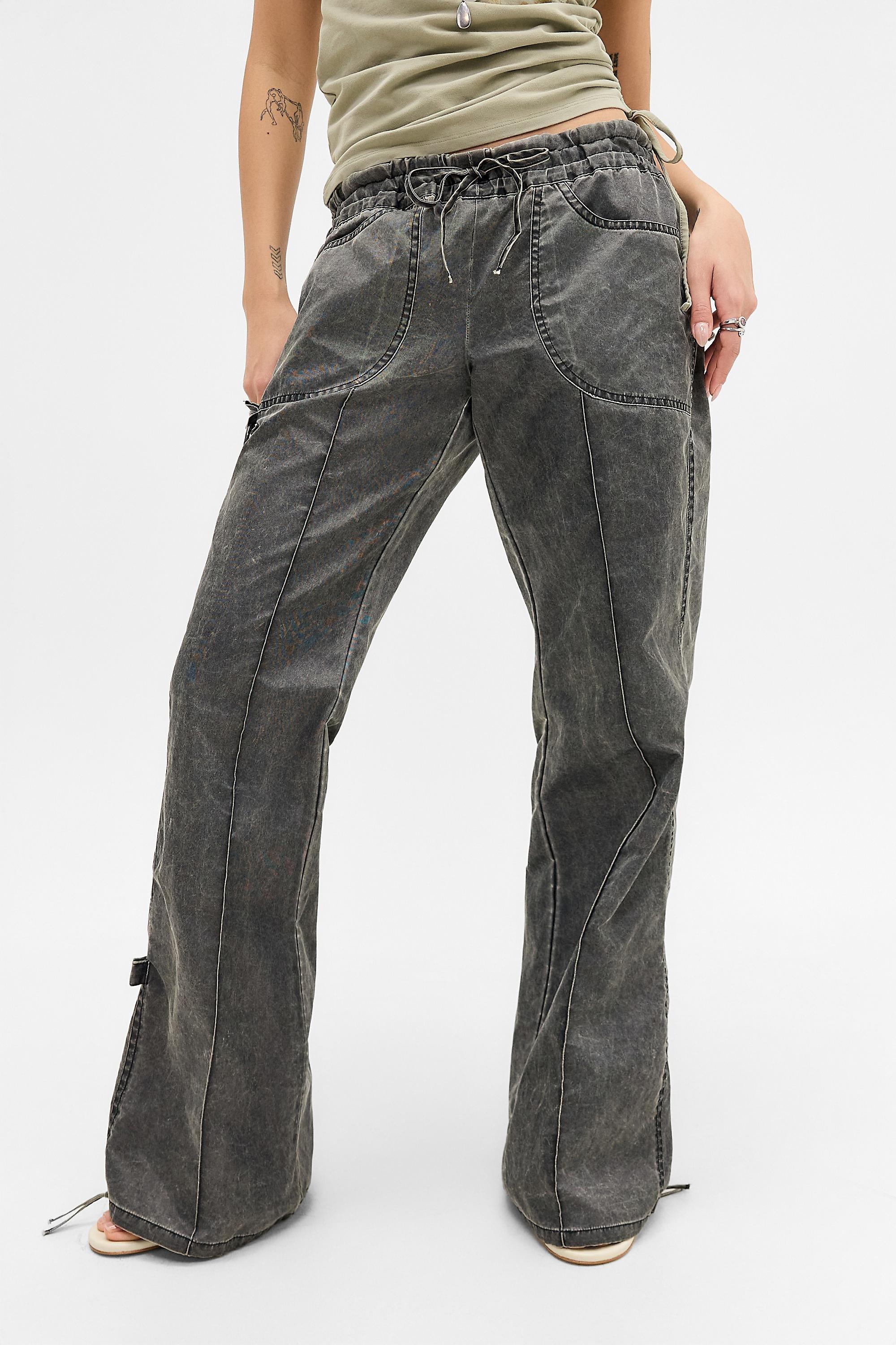 Black Jaded London Vire Washed Satin Bootcut Cargos, BLK, large image number 0