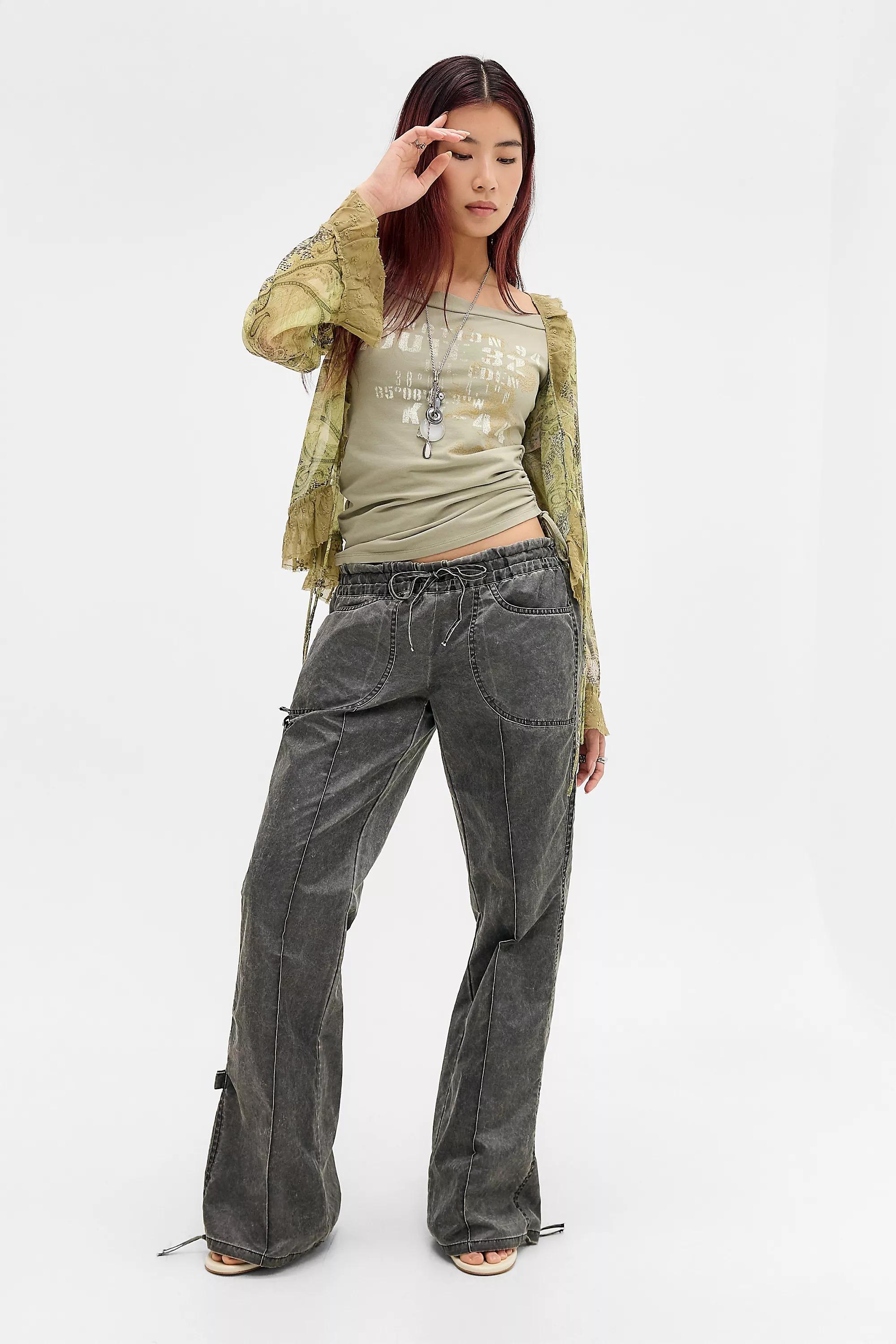 Black Jaded London Vire Washed Satin Bootcut Cargos, BLK, large image number 1