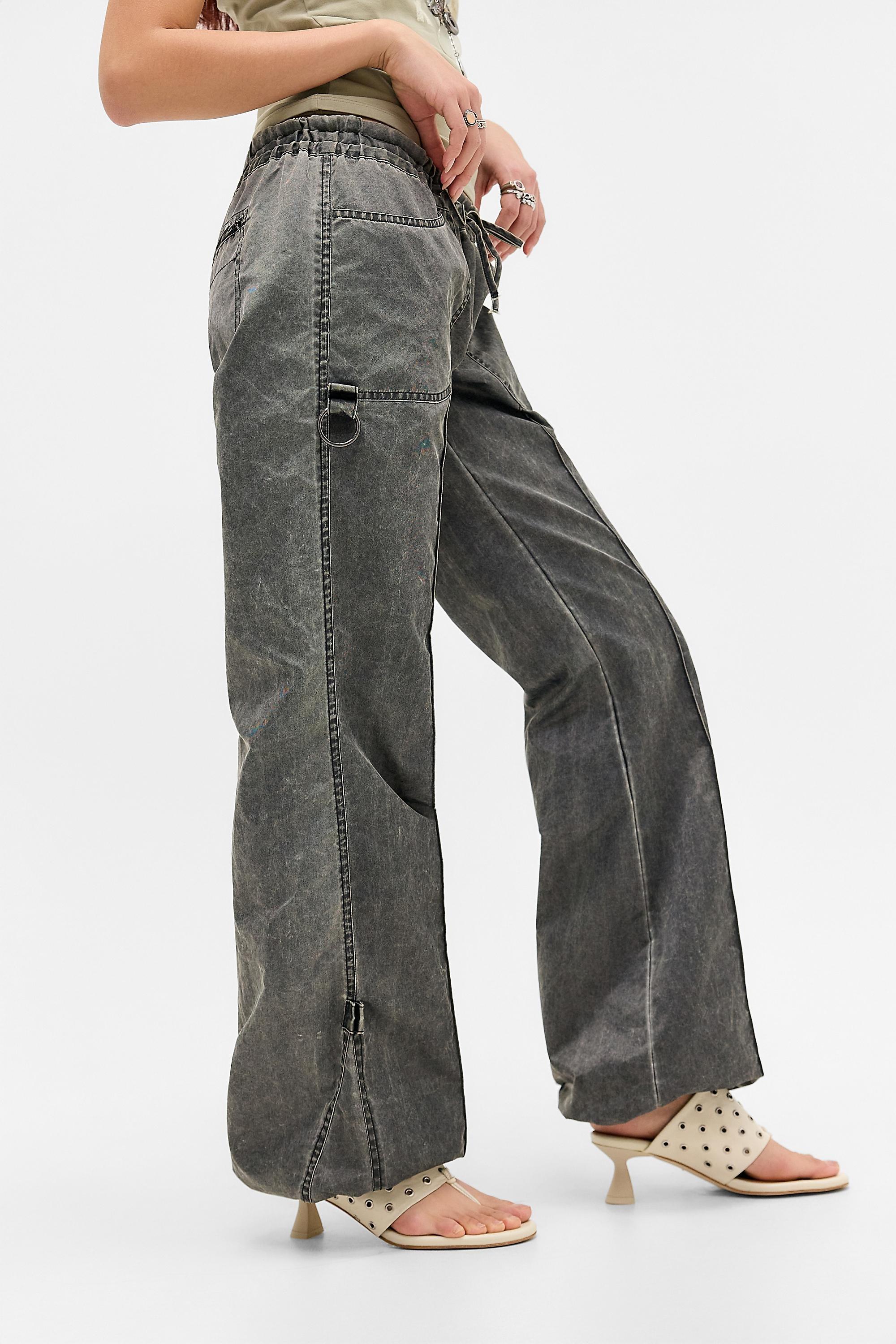 Black Jaded London Vire Washed Satin Bootcut Cargos, BLK, large image number 3