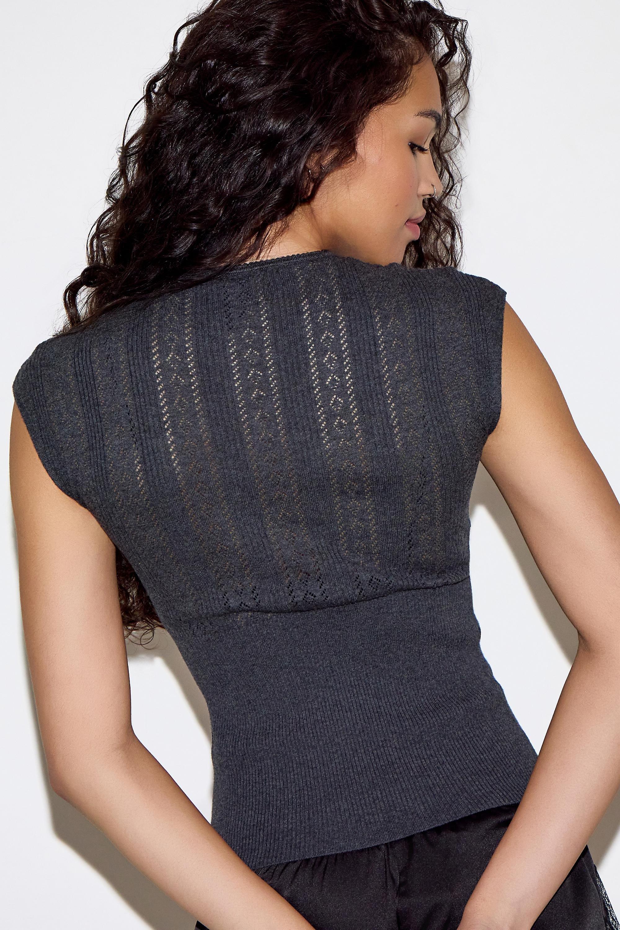 Grey Out From Under Knit Pointelle T-Shirt, D GR, large image number 3